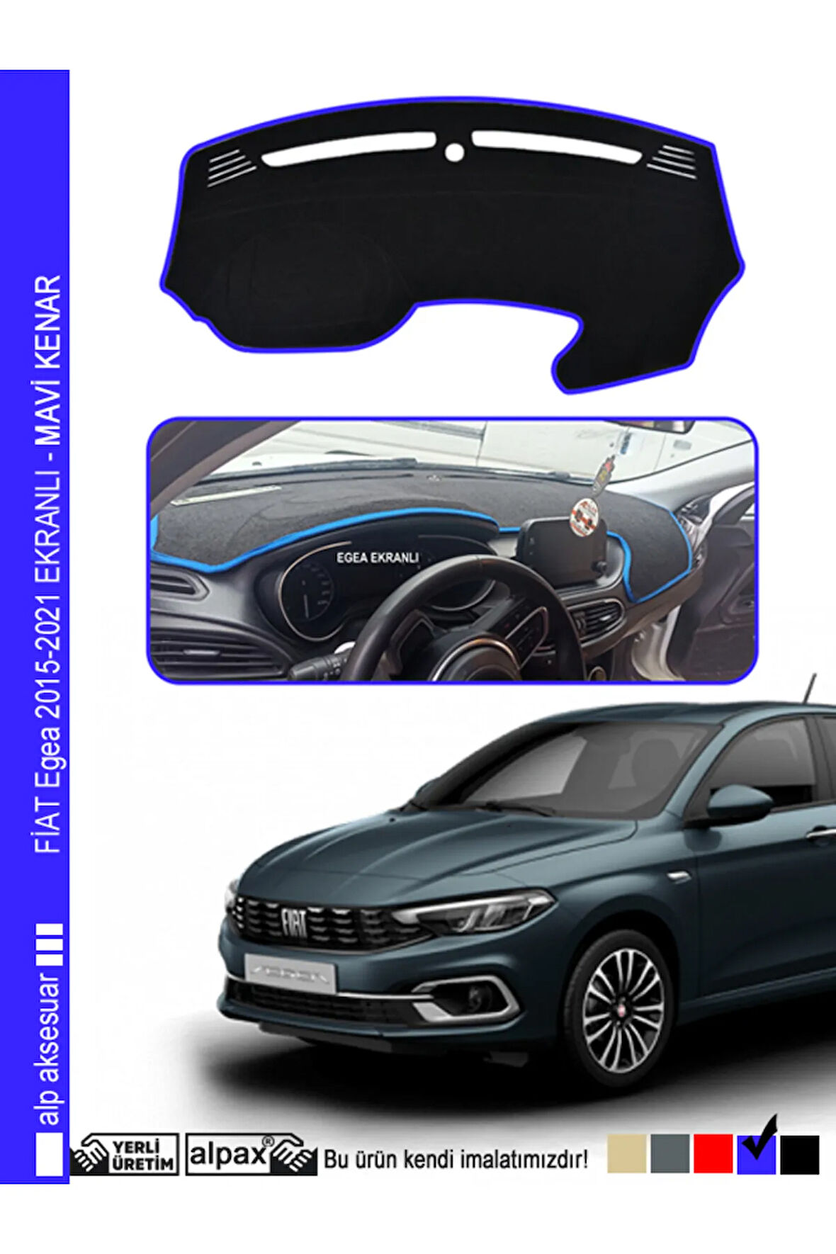 Fiat Egea Ekranlı Torpido Koruyucu 2015-2024 Arası Modelle - Mavi Kenar