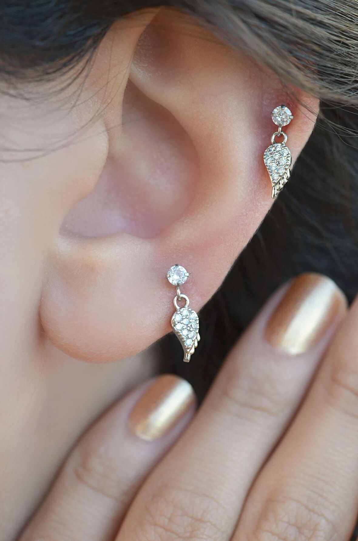 Melek Kanadı Sallantılı Piercing Helix Kıkırdak Gümüş Renk