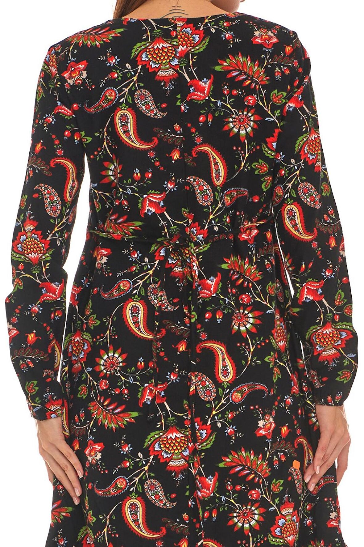 Siyah Otantik Desen Kısa Elbise