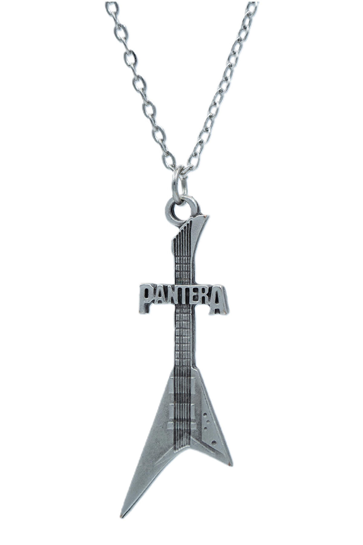 Pantera Elektro Gitar  Zincir Kolye - Gümüş Kaplama - Erkek Kadın Kolye - Kod:1079