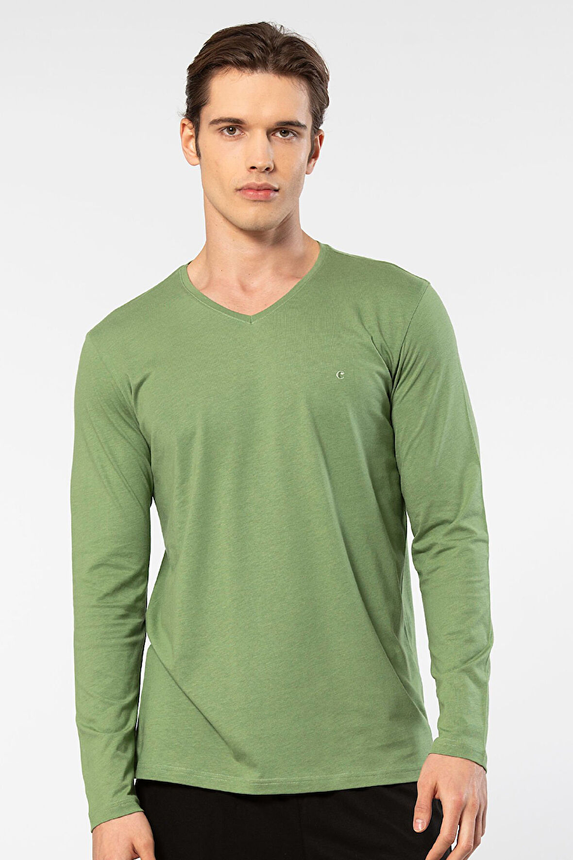 Cacharel Erkek Modal Pamuk V Yaka T-shirt 2243/Yeşil