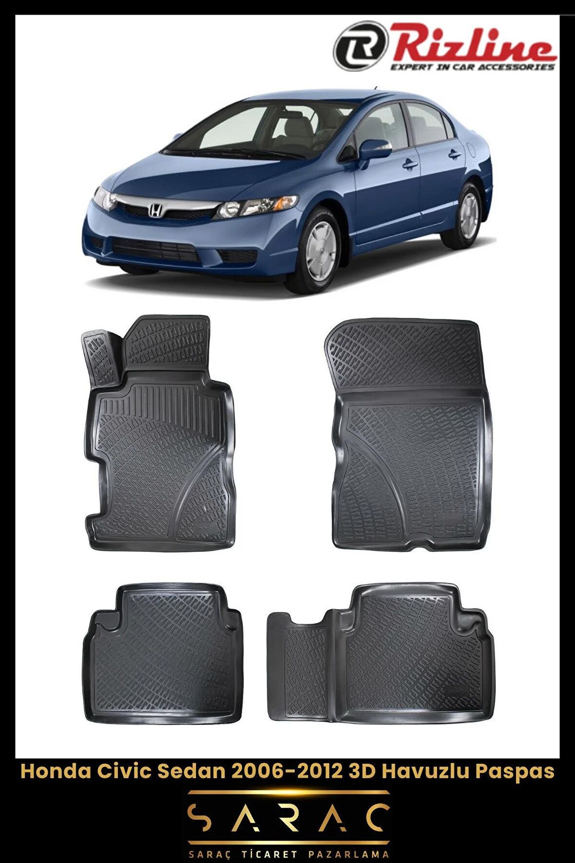 Rizline Honda Civic Sedan 2006-2012 3D Havuzlu Paspas