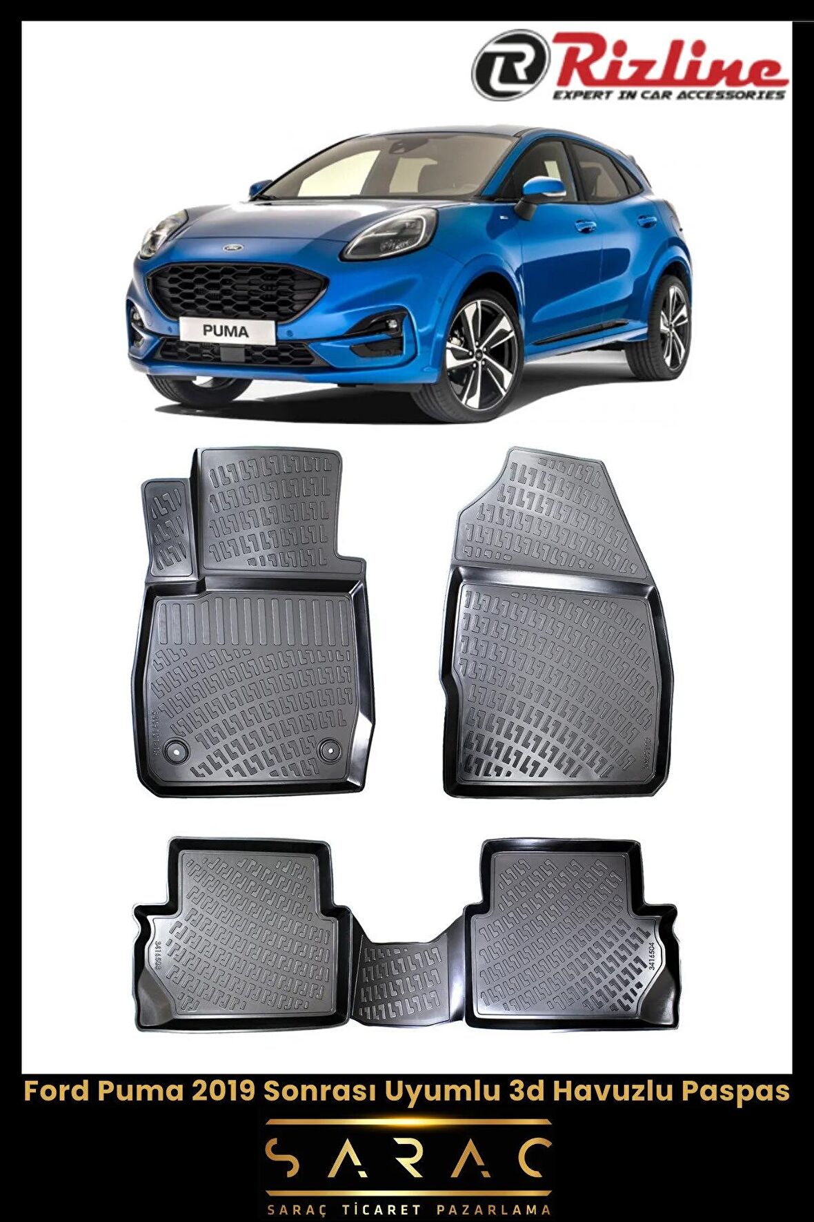 Rizline Ford Puma 2019 Sonrası Uyumlu 3d Havuzlu Paspas