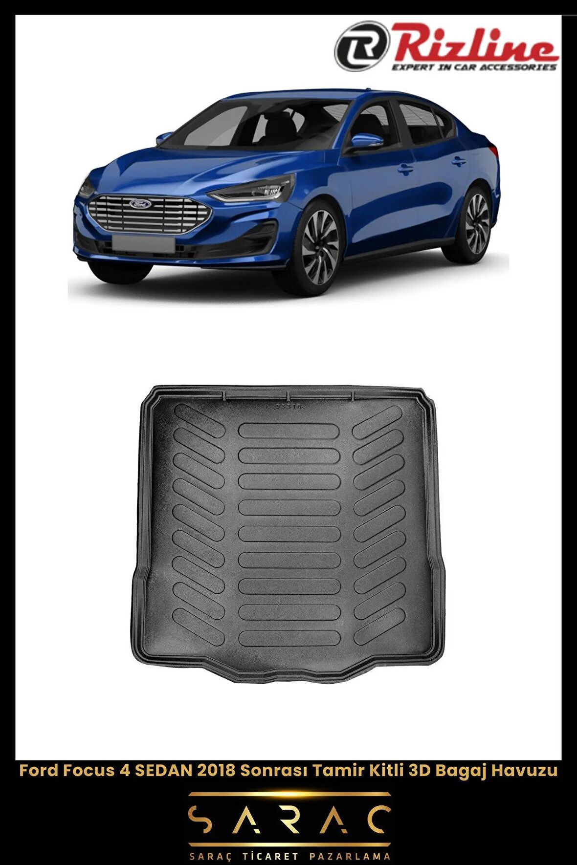 Rizline Ford Focus 4 SEDAN 2018 Sonrası Tamir Kitli 3D Bagaj Havuzu