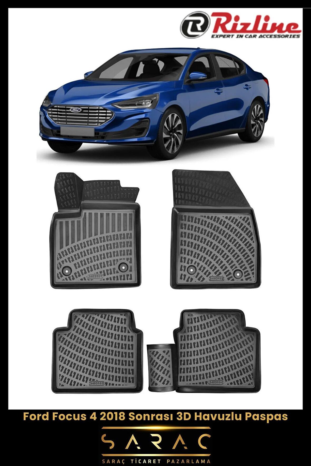 Rizline Ford Focus 4 2018 Sonrası 3D Havuzlu Paspas