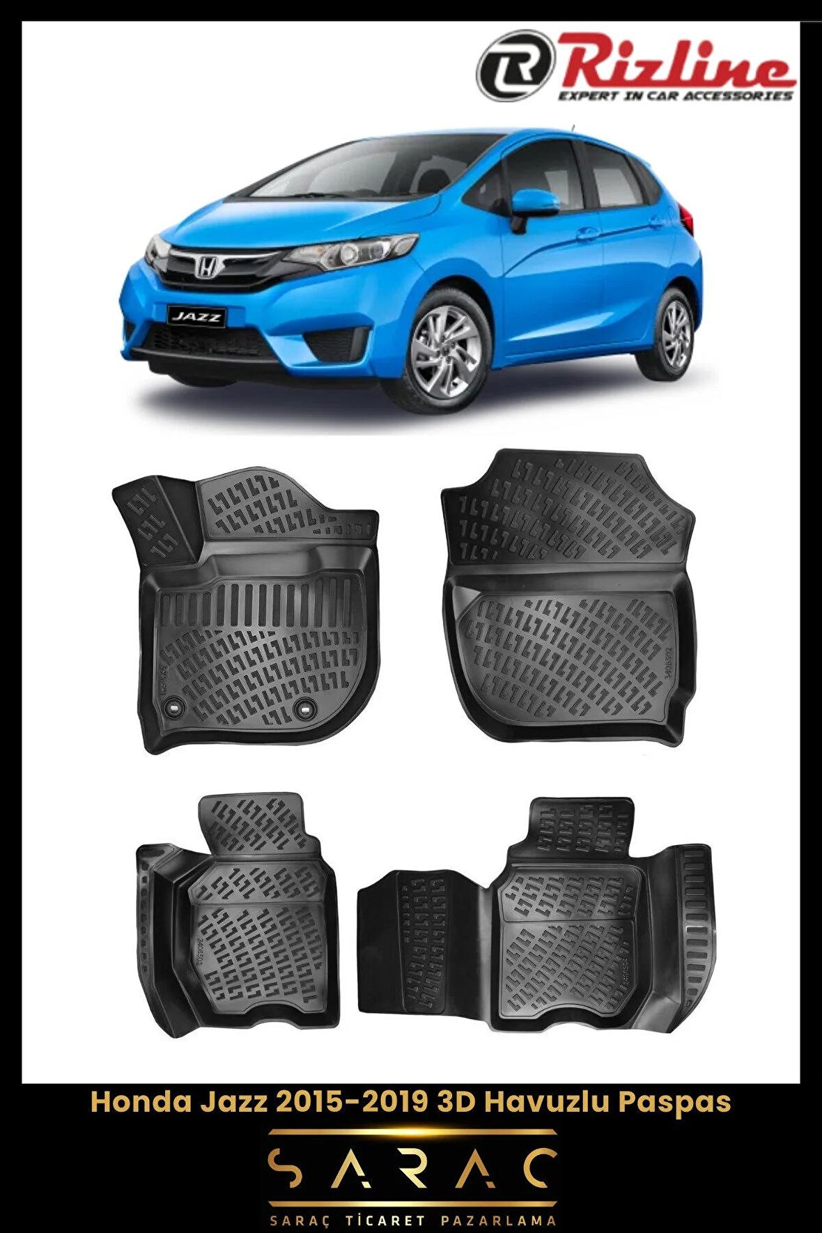 Rizline Honda Jazz 2015-2019 3D Havuzlu Paspas