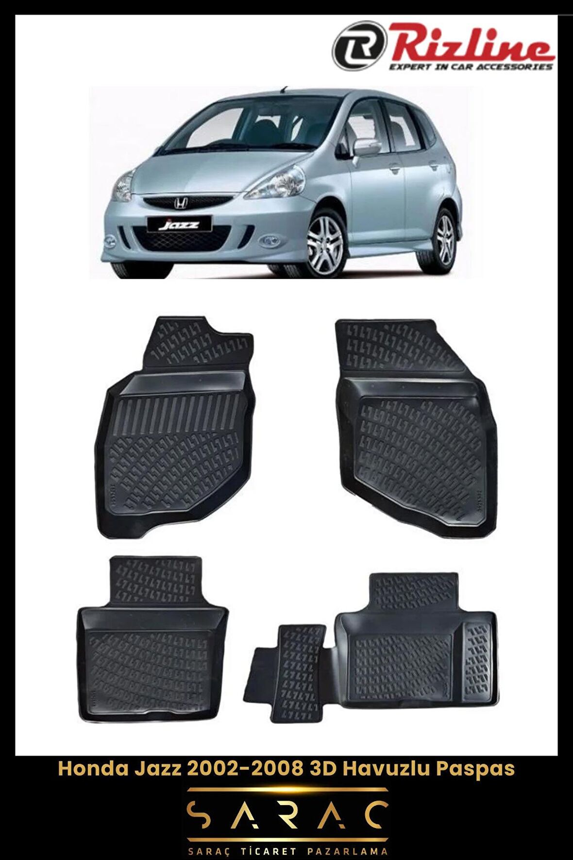 Rizline Honda Jazz 2002-2008 3D Havuzlu Paspas