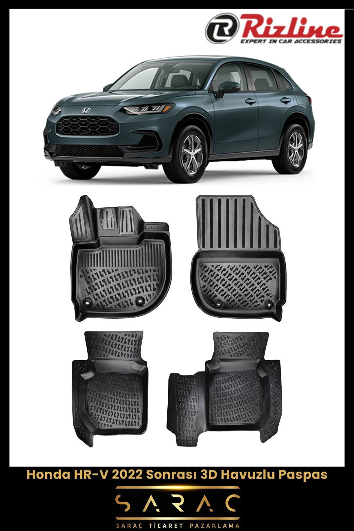Rizline Honda HR-V 2022 Sonrası 3D Havuzlu Paspas