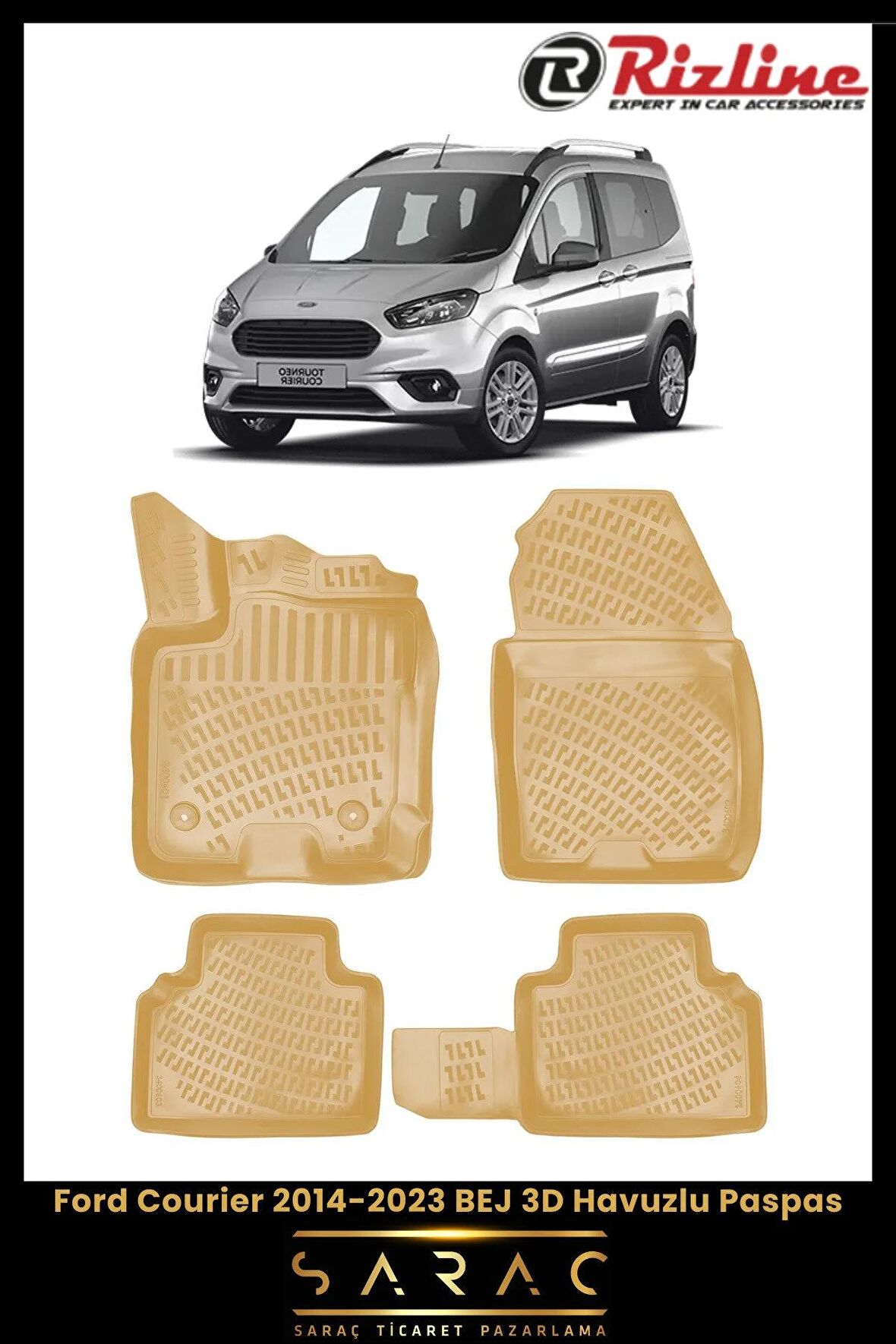 Rizline Ford Courier 2014-2023 Bej 3d Havuzlu Paspas