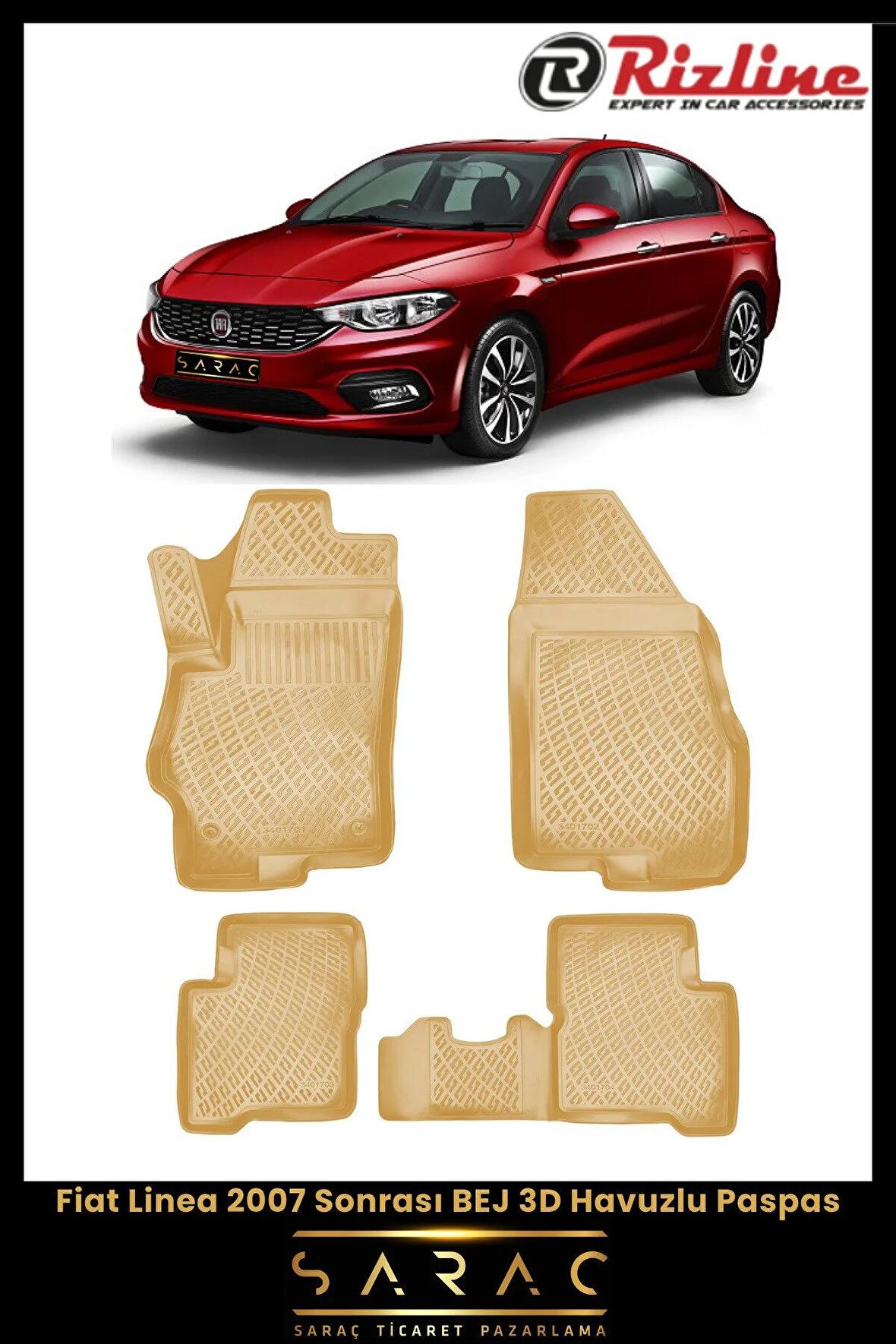 Rizline Fiat Linea 2007 Sonrası BEJ 3D Havuzlu Paspas