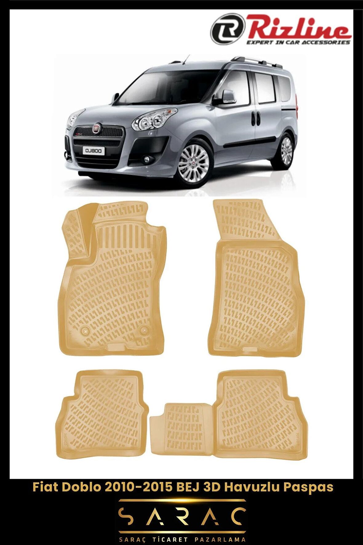 Rizline Fiat Doblo 2010-2015 BEJ 3D Havuzlu Paspas
