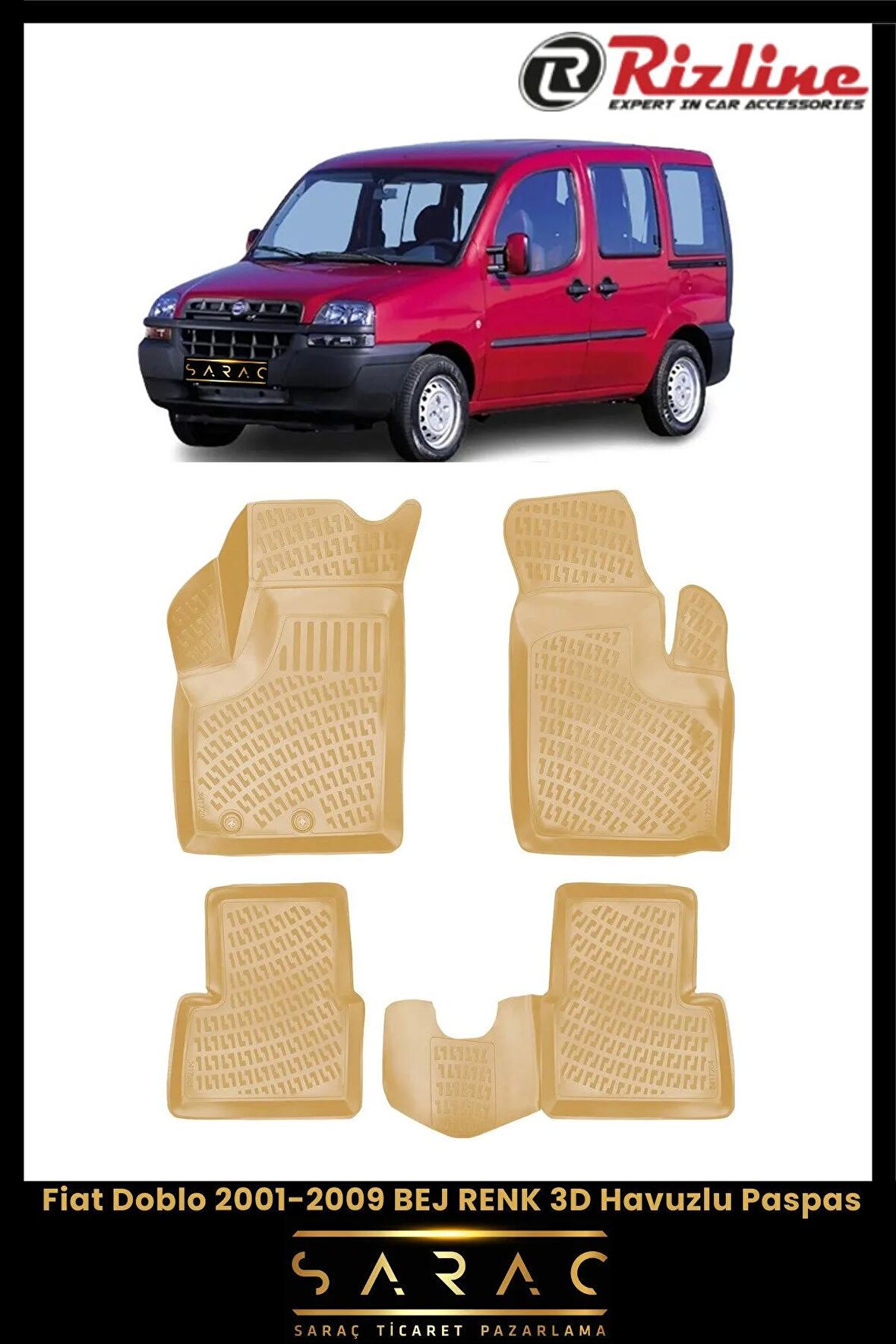 Rizline Fiat Doblo 2001-2009 Bej Renk 3d Havuzlu Paspas