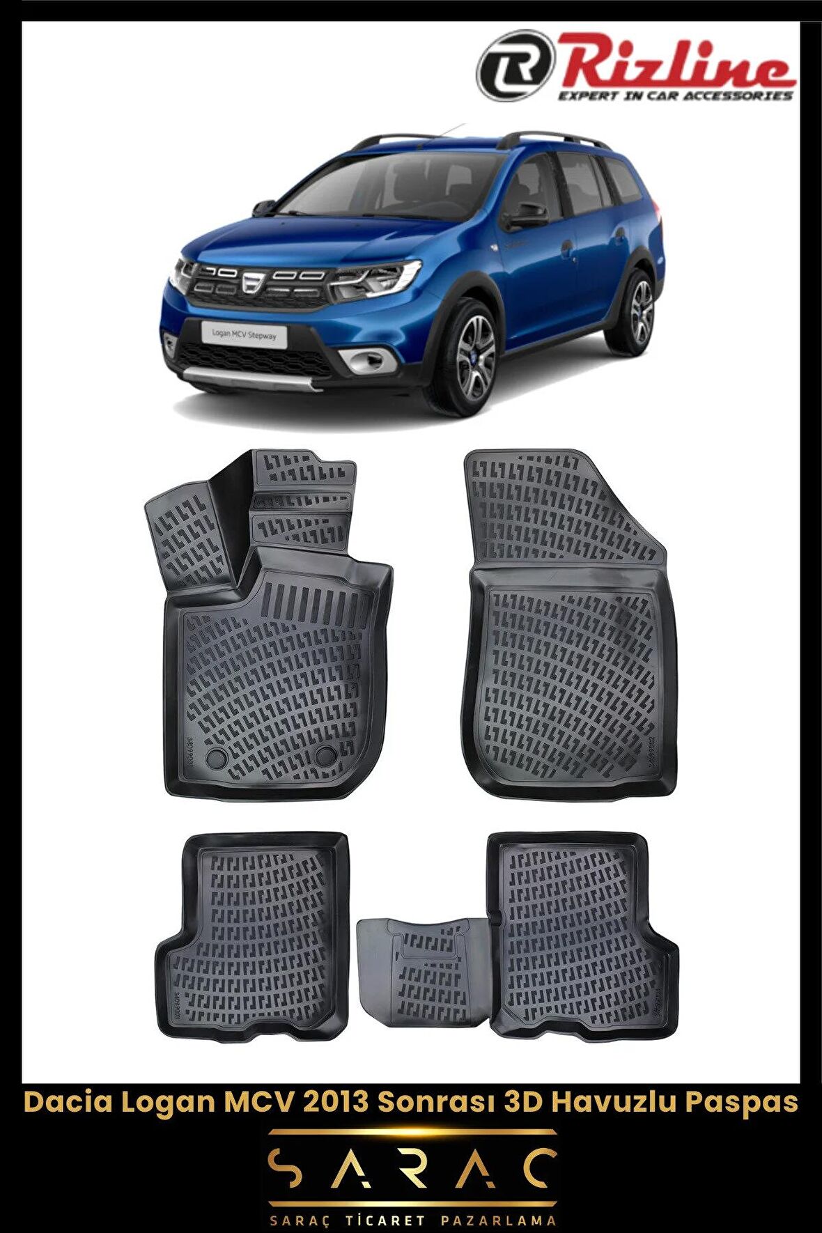 Rizline Dacia Logan MCV 2013 Sonrası 3D Havuzlu Paspas