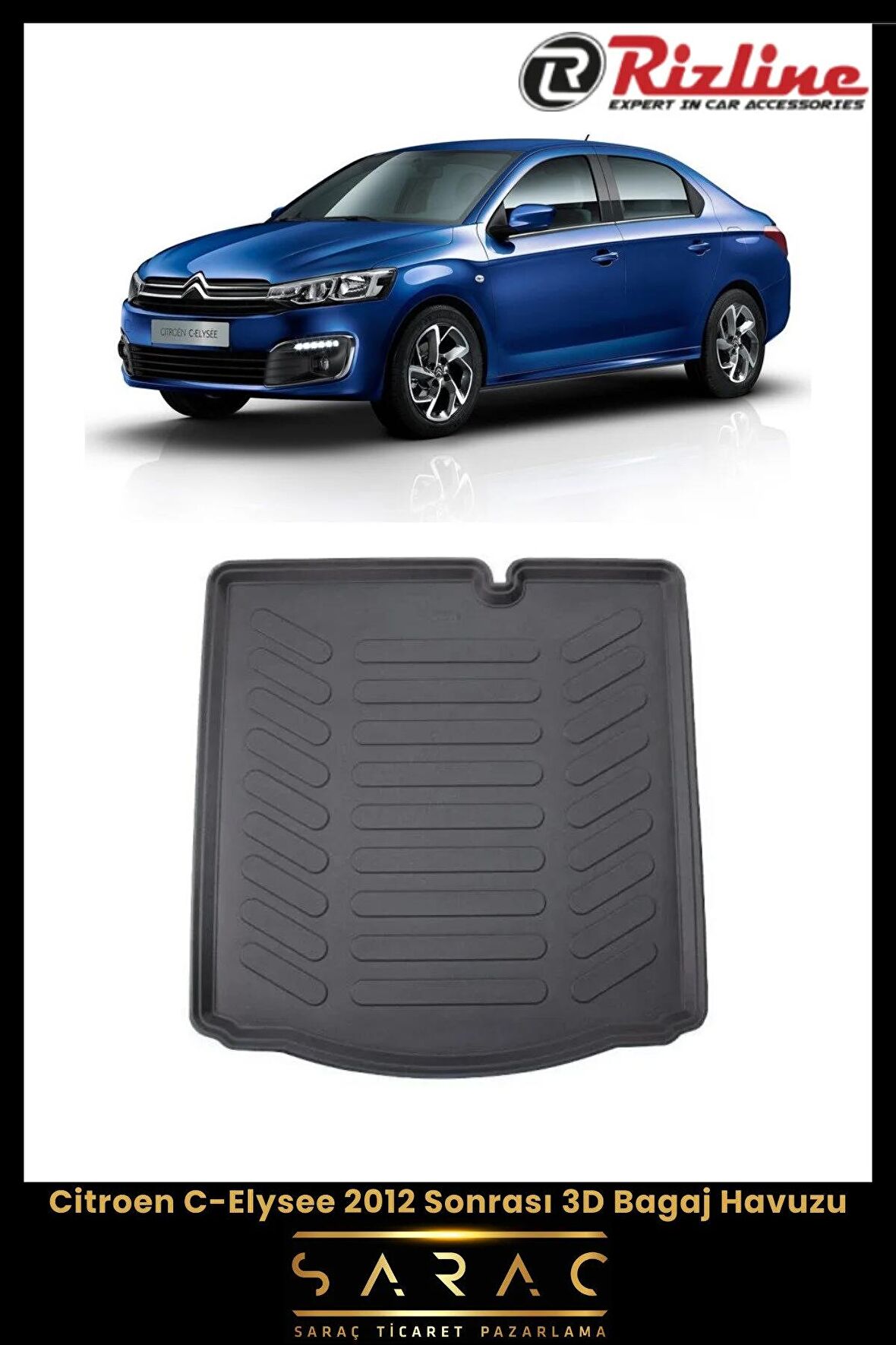 Rizline Citroen C-Elysee 2012 Sonrası 3D Bagaj Havuzu