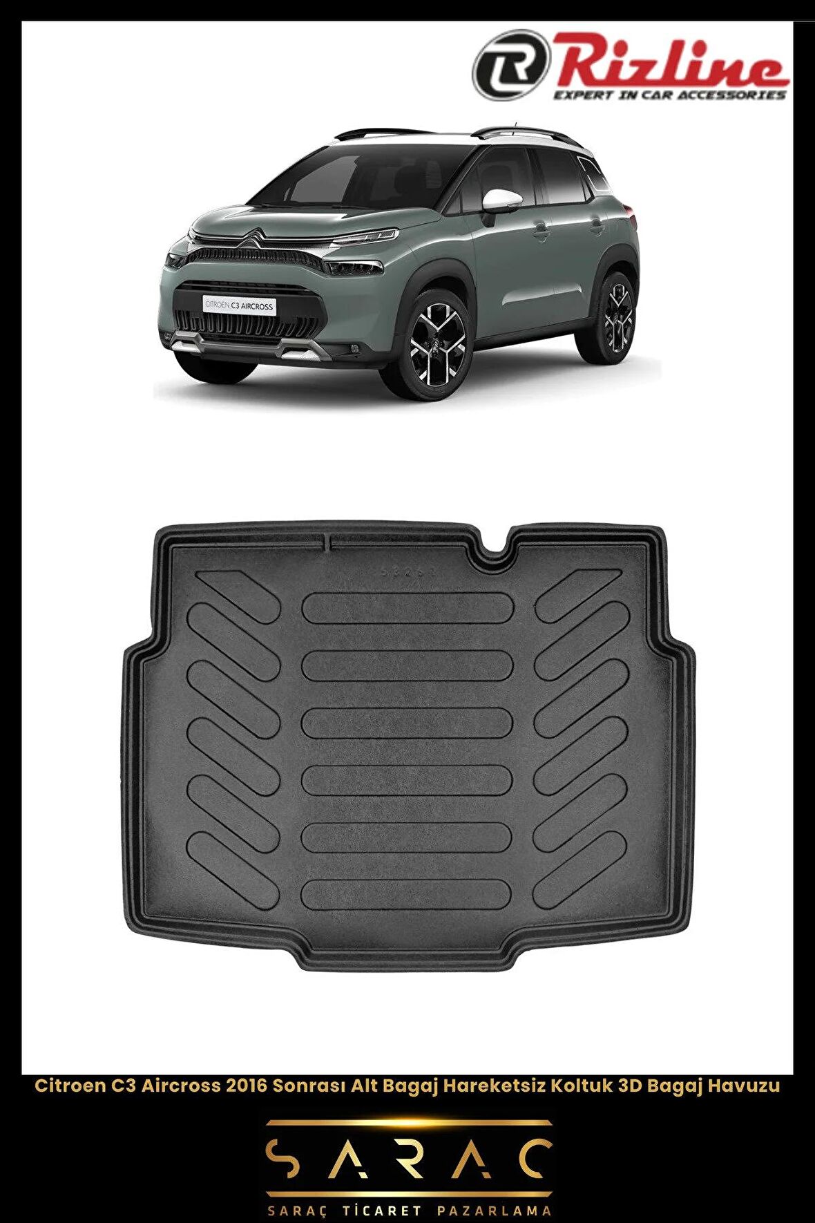 Rizline Citroen C3 Aircross 2016 Sonrası Alt Bagaj Hareketsiz Koltuk 3d Bagaj Havuzu