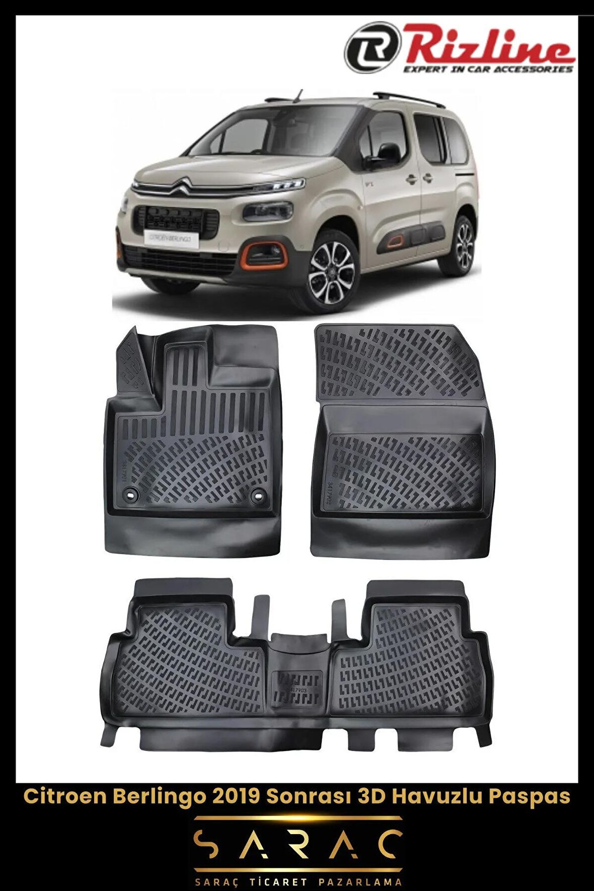 Rizline Citroen Berlingo 2019 Sonrası 3D Havuzlu Paspas