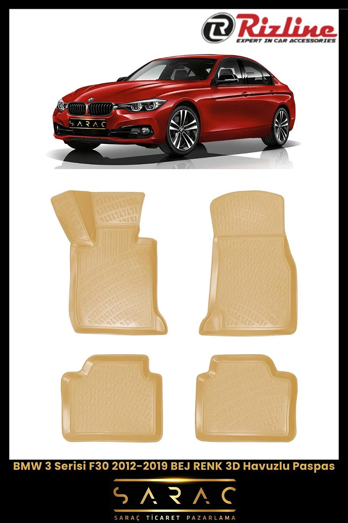 Rizline Bmw 3 Serisi F30 2012-2019 Bej Renk 3d Havuzlu Paspas