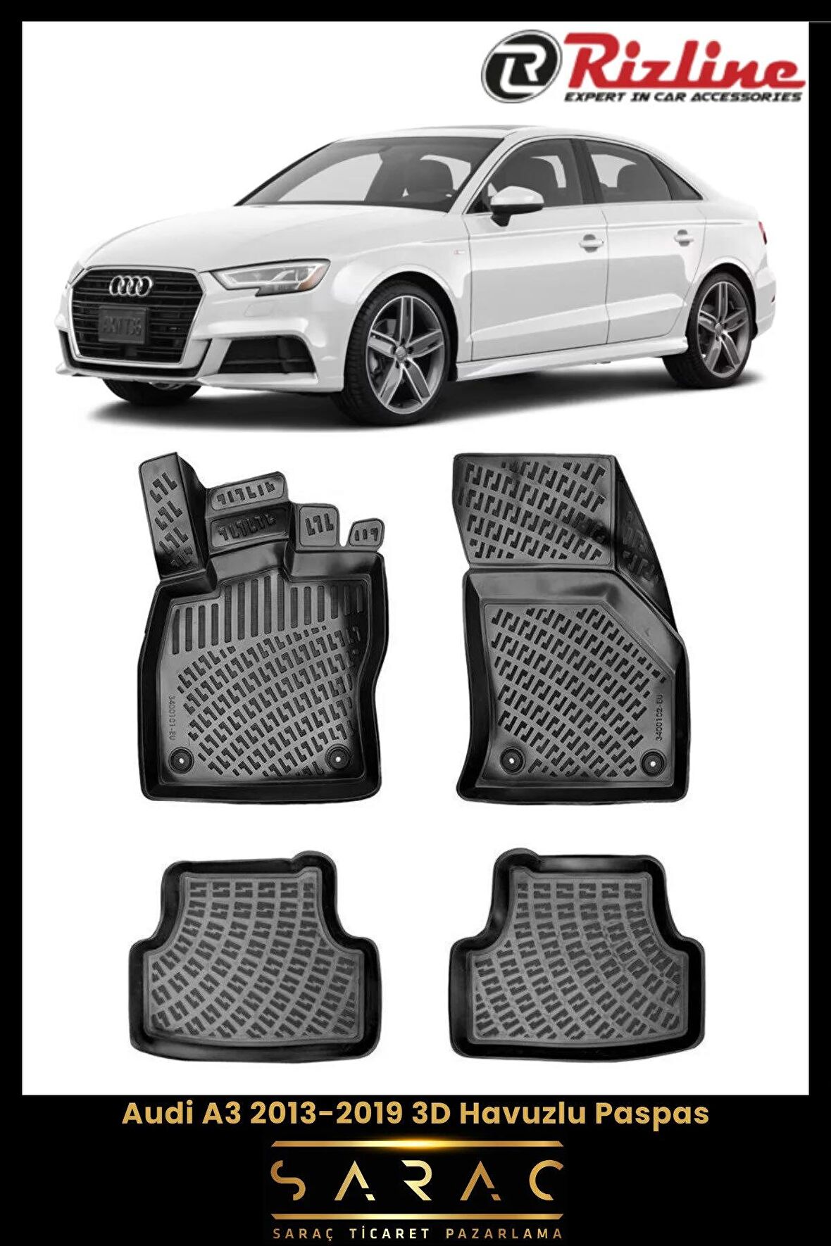 Rizline Audi A3 2013-2019 3d Havuzlu Paspas
