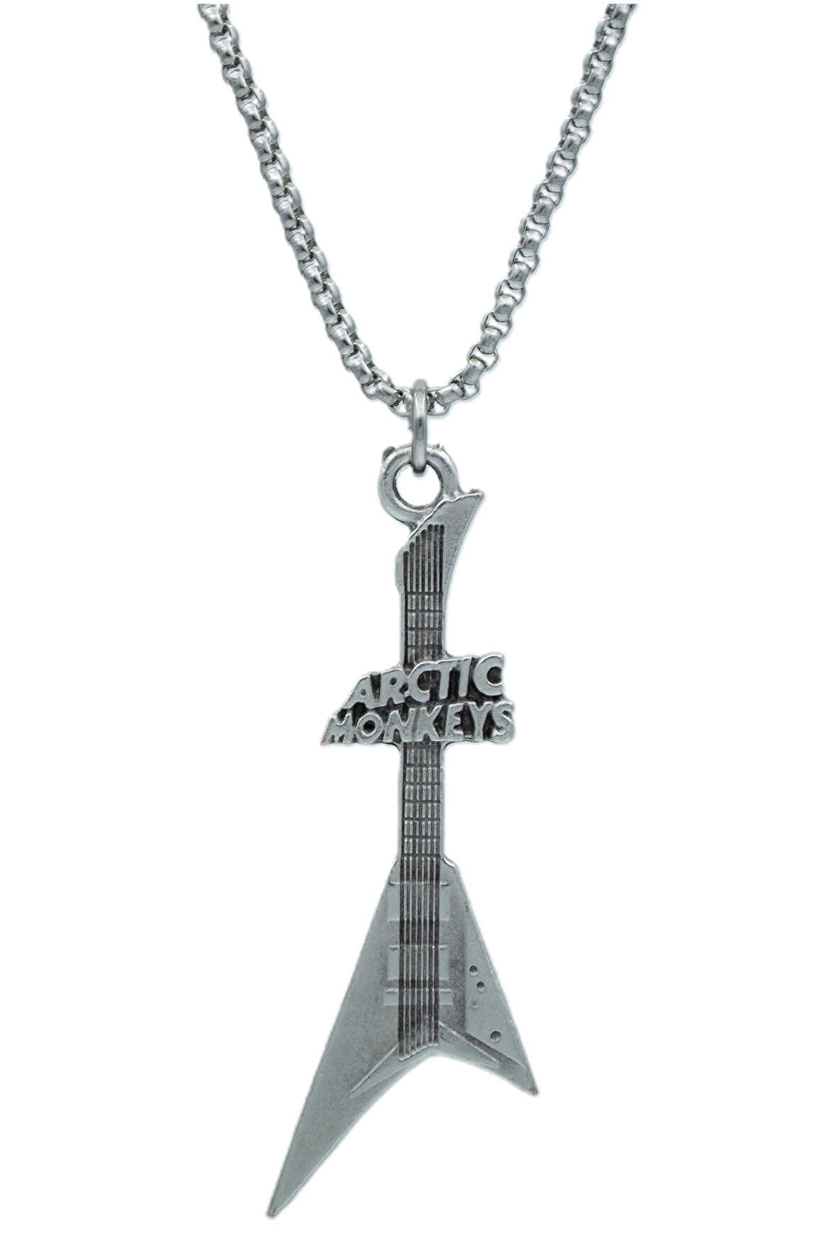 Arctic Monkeys Elektro Gitar Örme Zincir Kolye - Gümüş Kaplama - Erkek Kadın Kolye - No:1554