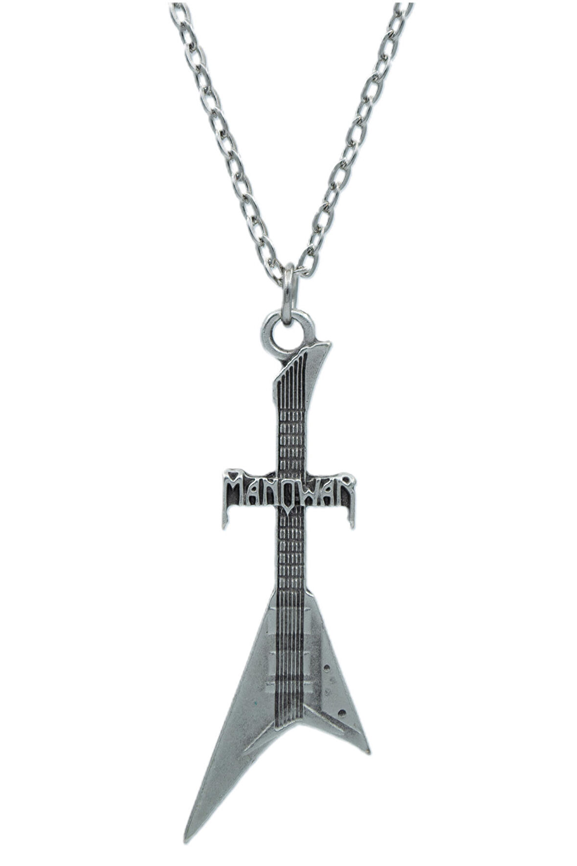 Manowar Elektro Gitar  Zincir Kolye - Gümüş Kaplama - Erkek Kadın Kolye - Kod:1082
