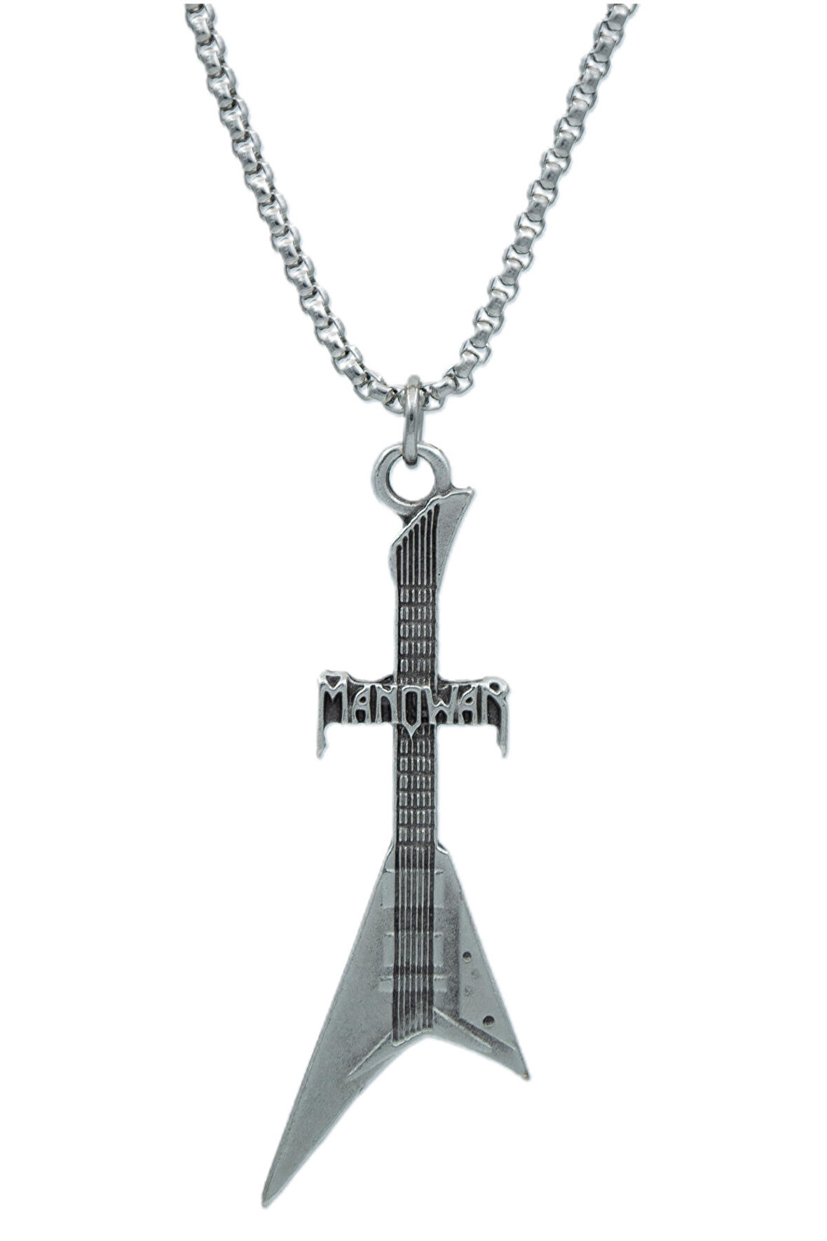 Manowar Elektro Gitar Örme Zincir Kolye - Gümüş Kaplama - Erkek Kadın Kolye - No:1555