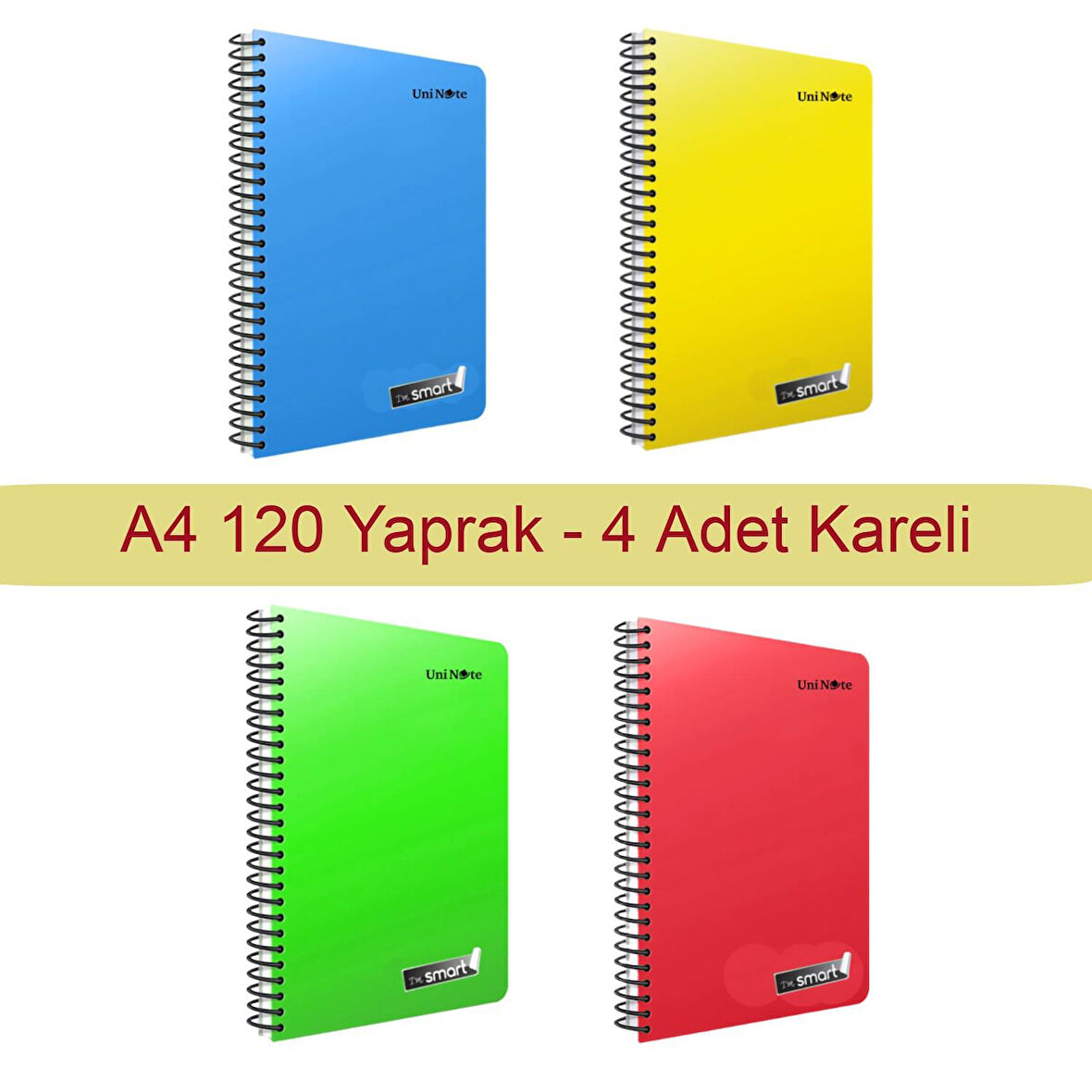 Çınar Im Smart A4 120 Yaprak Plastik Kapak Spiralli Defter Kareli 4 Adet