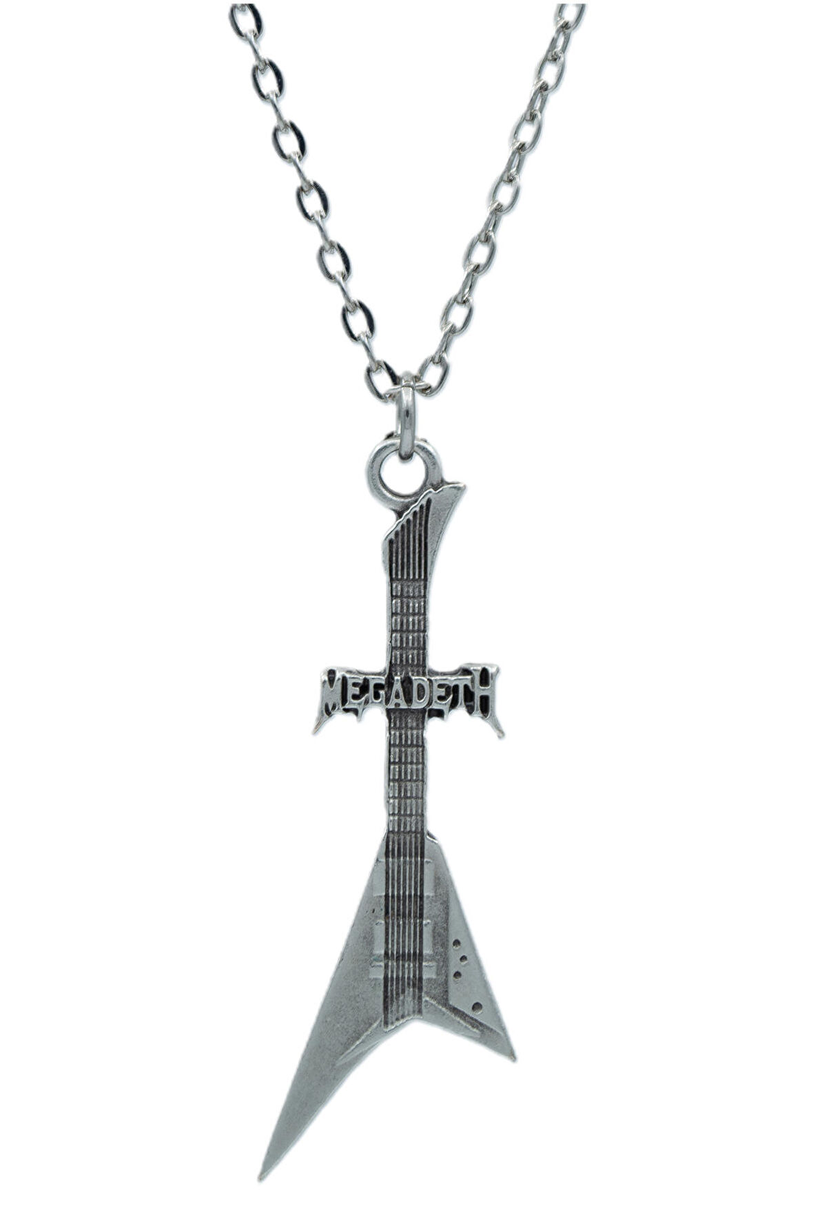 Megadeth Elektro Gitar  Zincir Kolye - Gümüş Kaplama - Erkek Kadın Kolye - Kod:1084