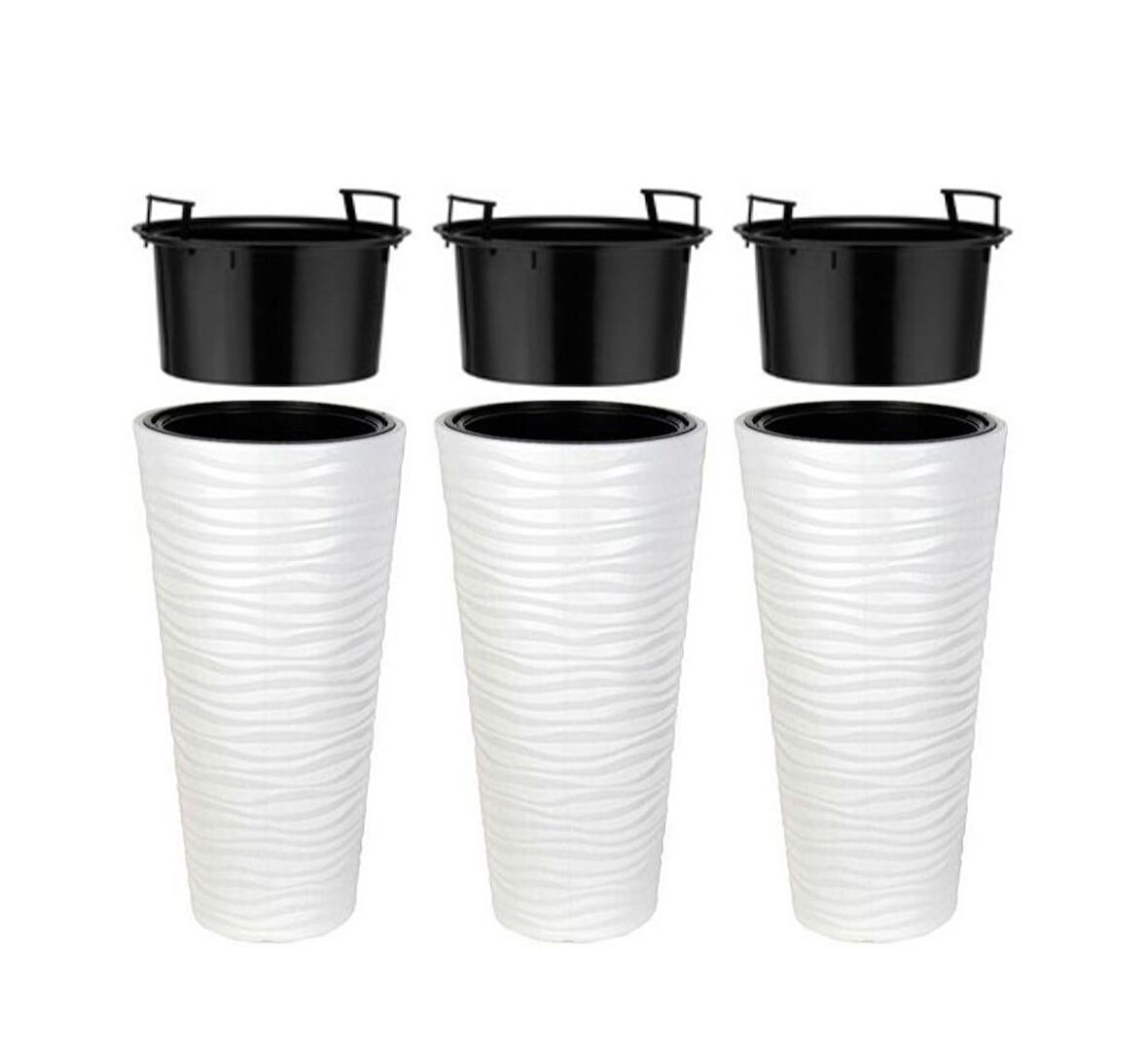 Omnipazar SO-KVT3 Kumsal Vazo Saksı Takımı 128 Litre Beyaz 3 Adet