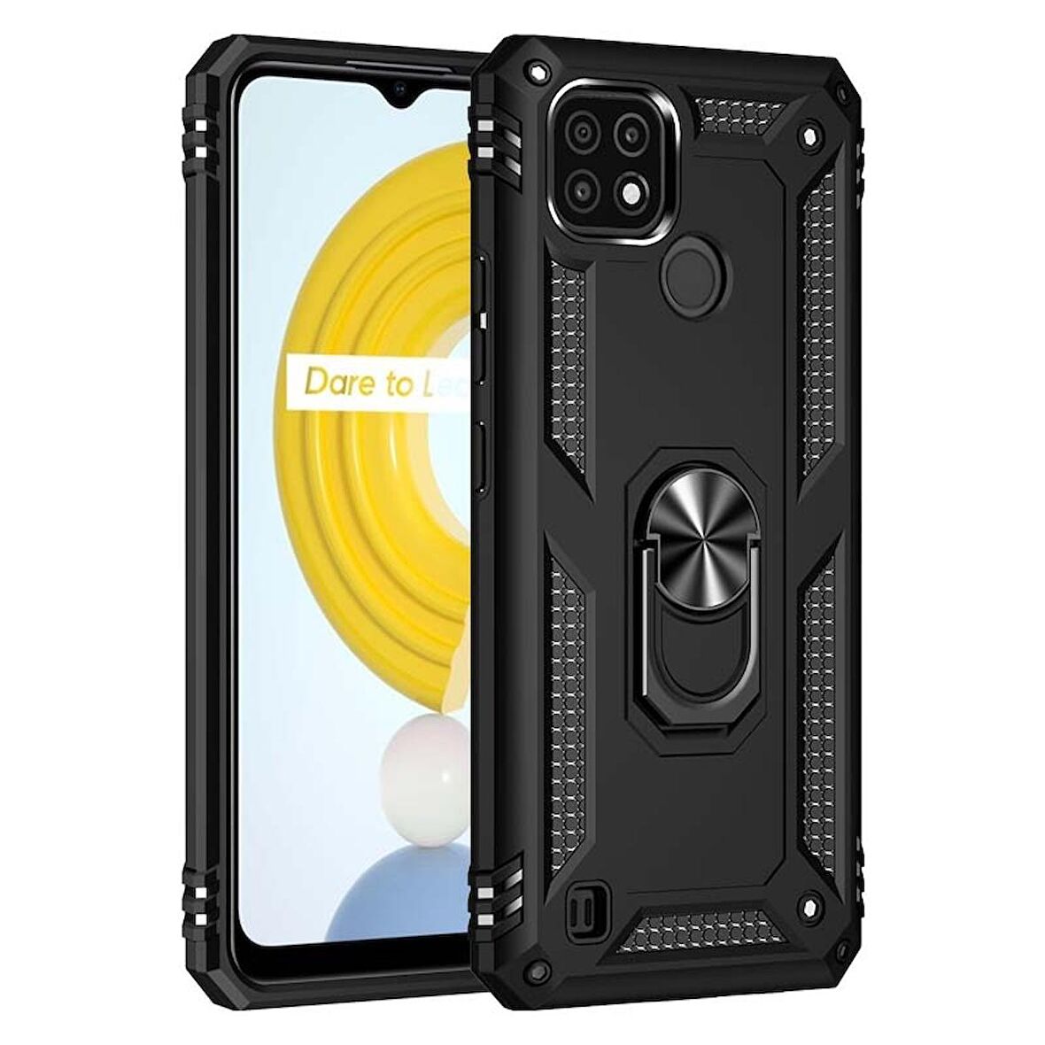 Smcase Realme C21 Kılıf Vega Yüzüklü Standlı Silikon