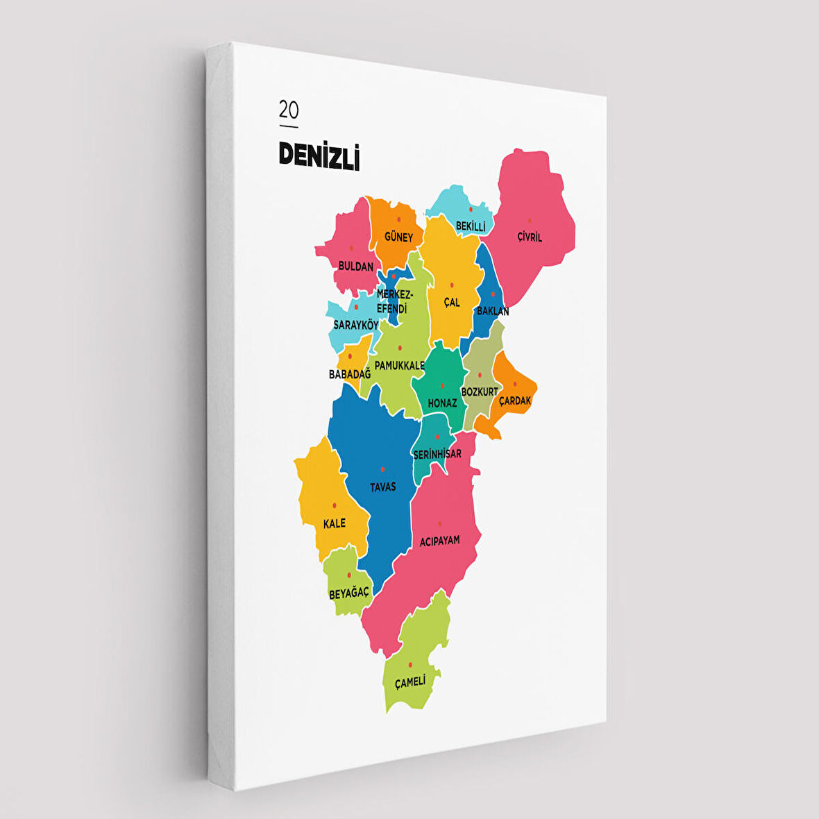 Harita Sepeti Denizli İli ve İlçeler Haritası Dekoratif Kanvas Tablo 1318