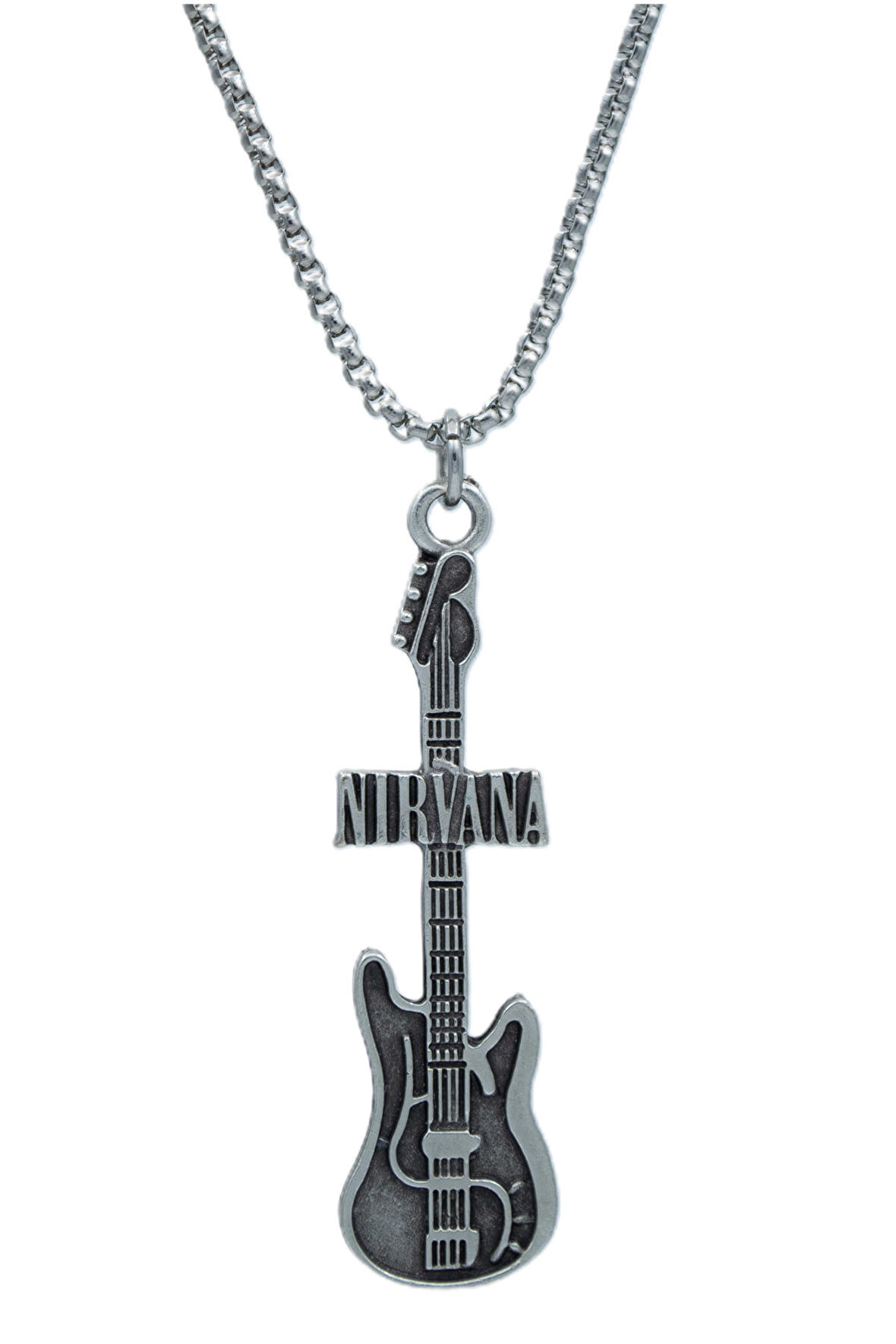 Nirvana Elektro Gitar Örme Zincir Kolye - Gümüş Kaplama - Erkek Kadın Kolye - No:1560