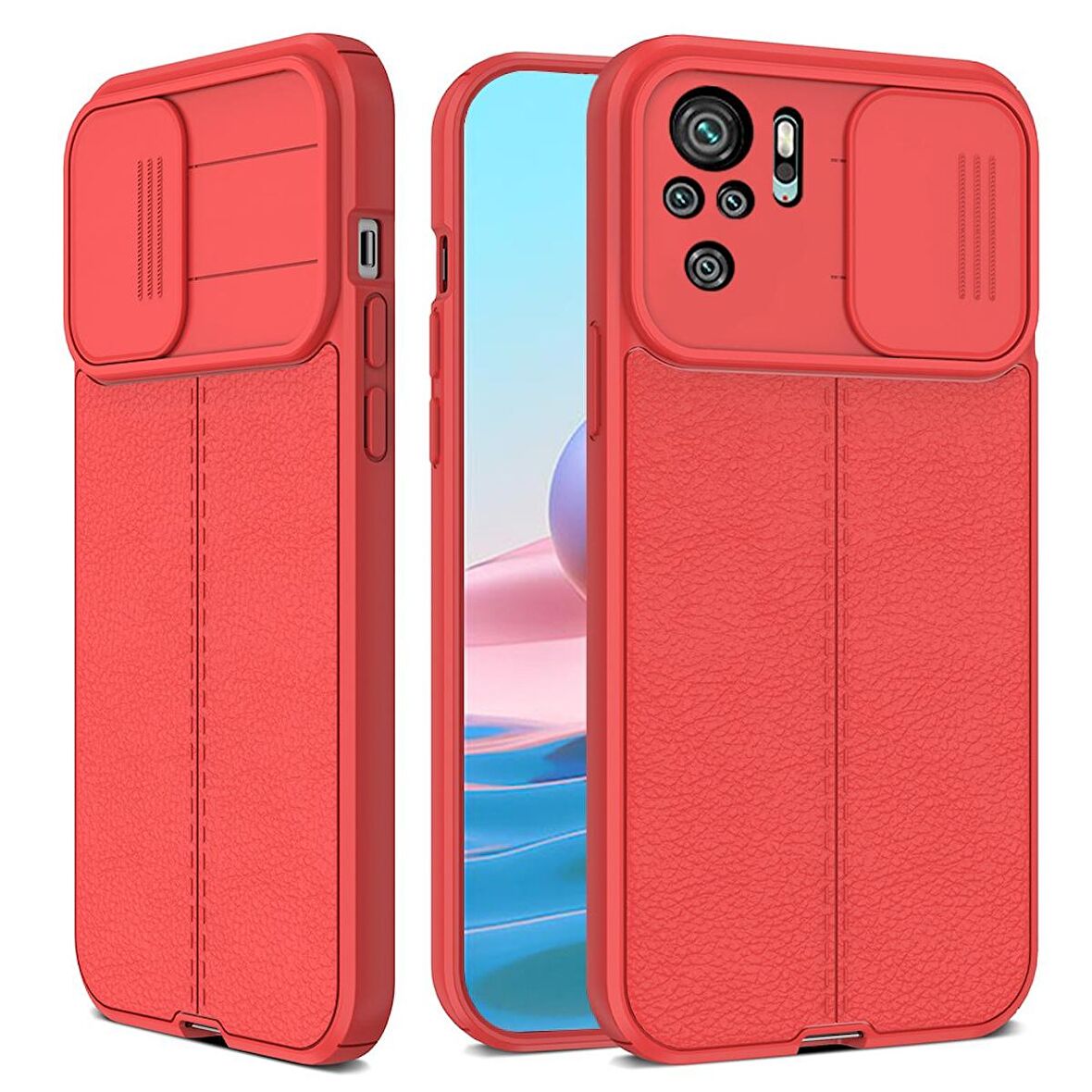 Smcase Xiaomi Redmi Note 10s Kılıf Lensi Kamera Korumalı Deri Dokulu Silikon 