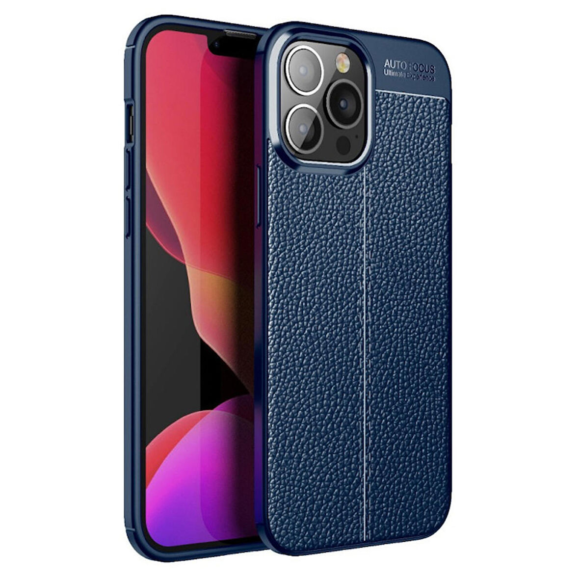 Smcase iPhone 13 Pro Max Kılıf Deri Dokulu Silikon  Nano Ekran Koruyucu
