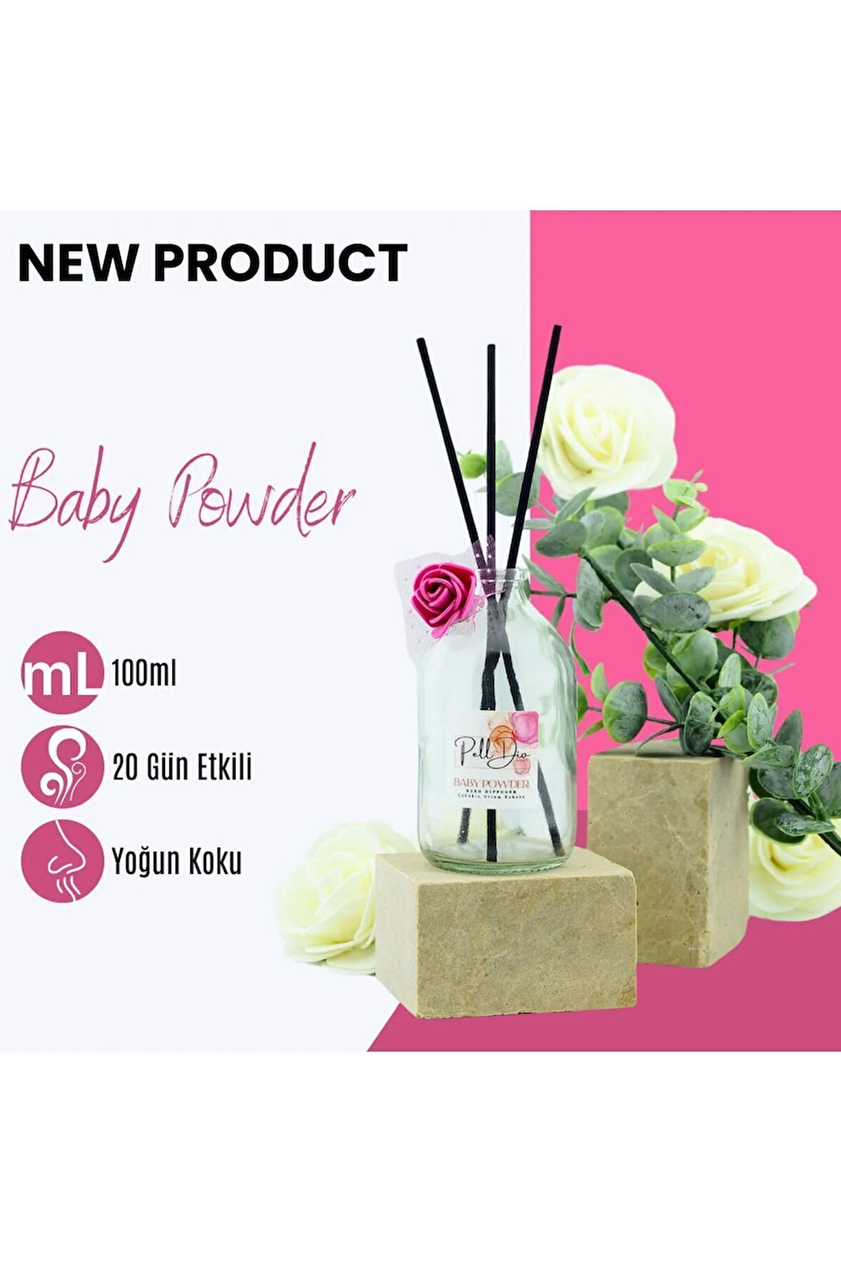 Beyaz Çiçekler Oda Parfümü, Oda Kokusu ve Kokulu Çubuk 100ml