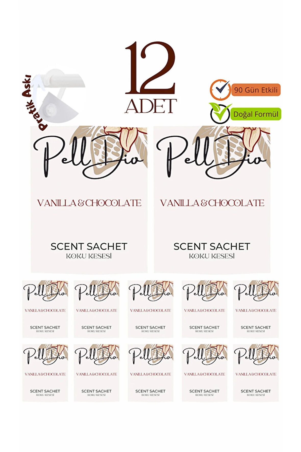 12'li Vanilya ve Çikolata Ayakkabılık Dolap Ve Çekmece Parfümlü Kese Kokusu Oda Koku Kesesi