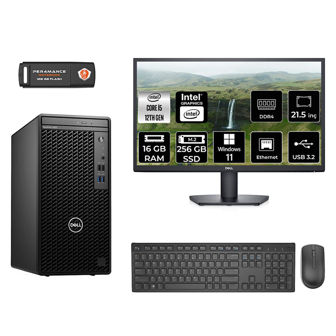 DELL OPTILEX 3000 MNO3000D061 i5 12500 16GB RAM 256GB SSD 21.5" W11H MASAÜSTÜ PC