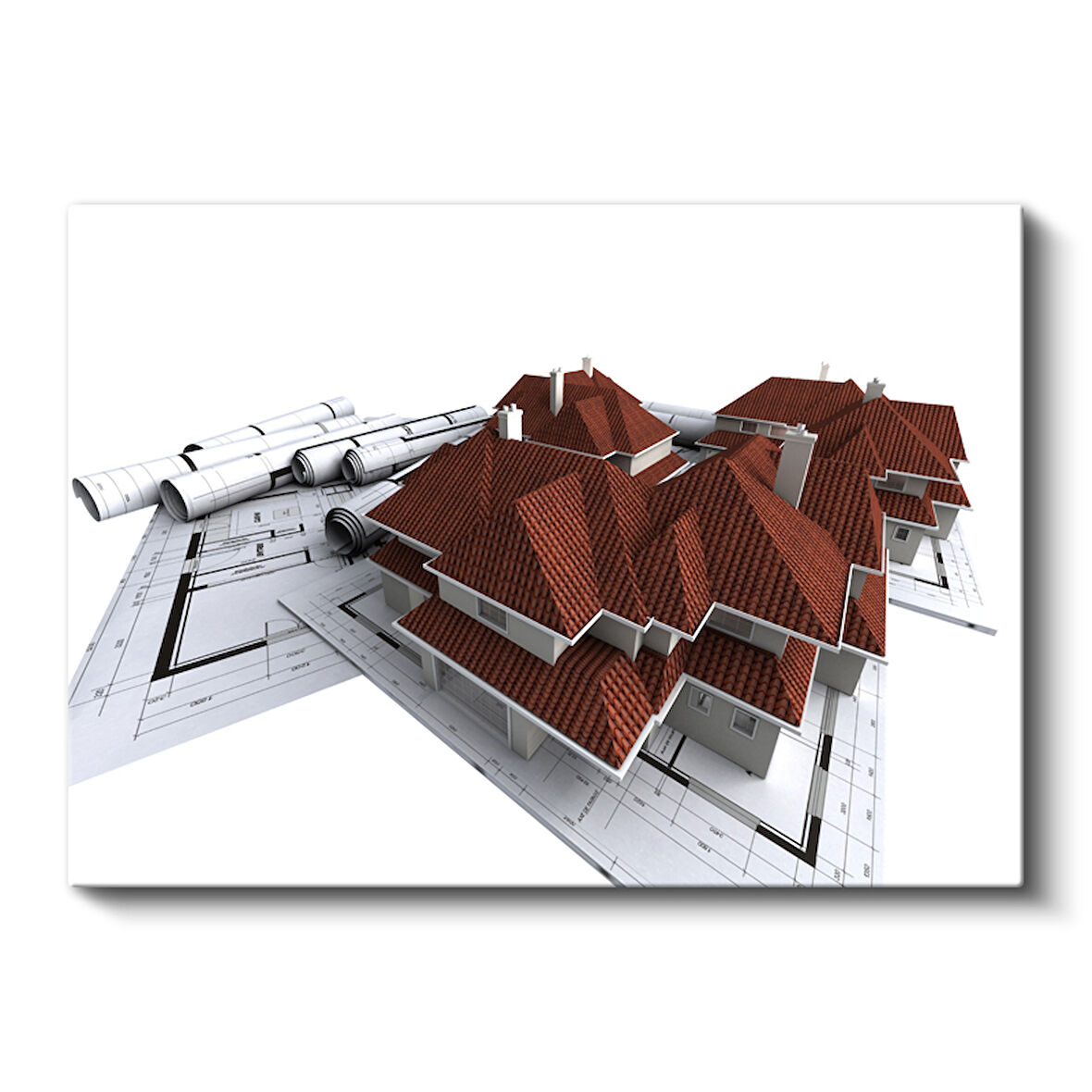 3D Mimari Proje ve Çoklu Villa Tasarımı Kanvas Tablo