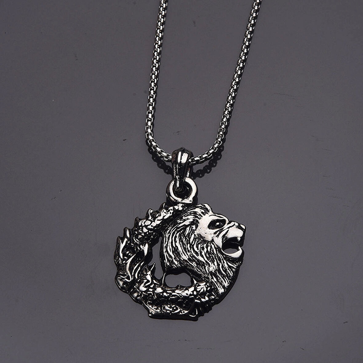 Aslan Ejderha Erkek Kolye Çelik Takı Aksesuar