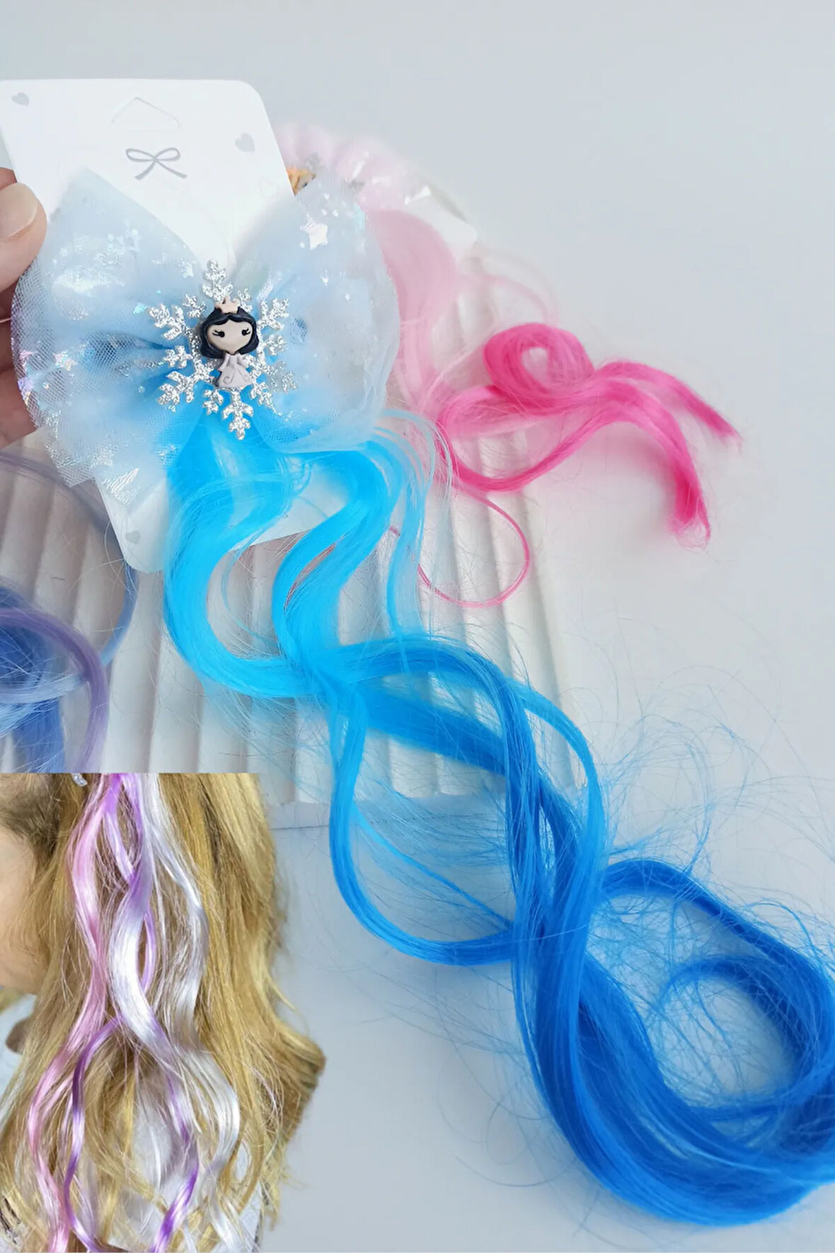 Kar Tanesi  Figürlü Renkli Pens Yapay Saç Postiş