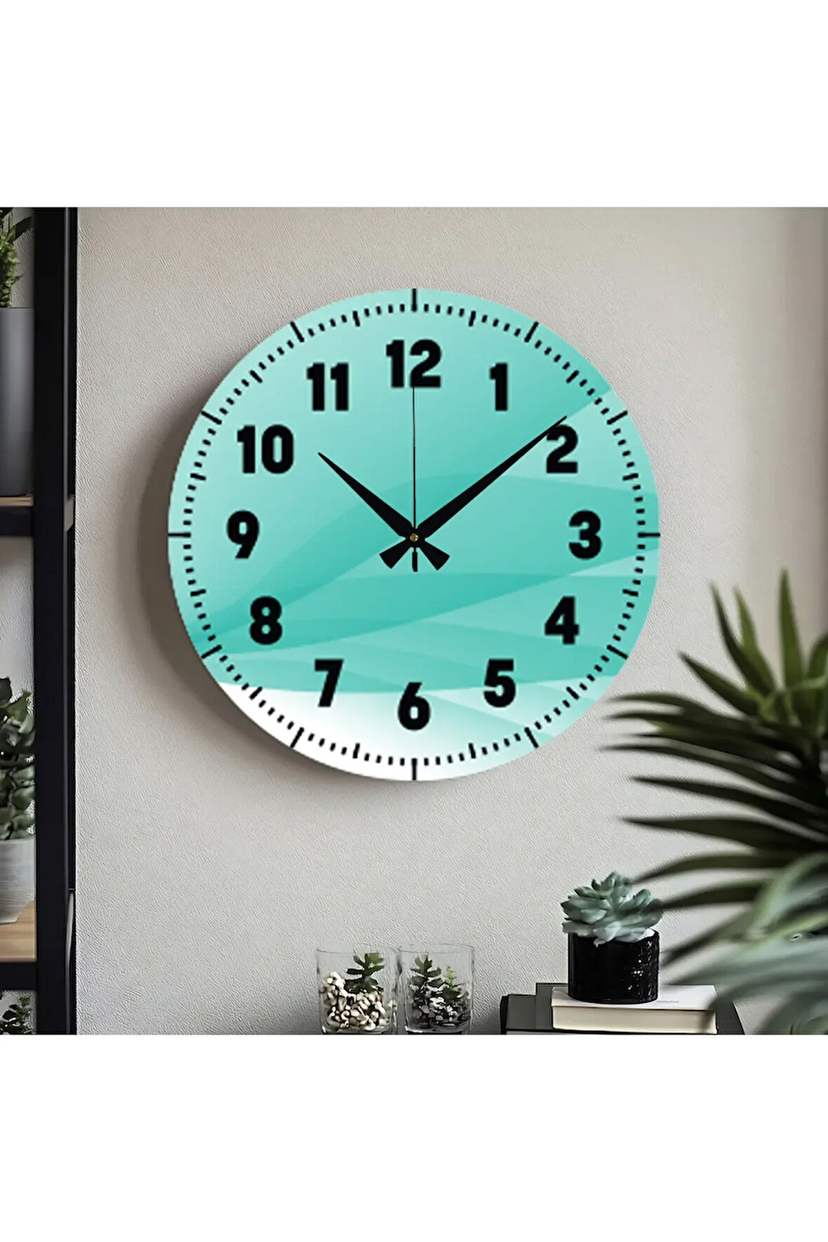 Dekoratif Türkçe Rakamlı UV Baskılı Duvar Saati (Sessiz) Akar Mekanizma Metal  Akrep Yelkovan