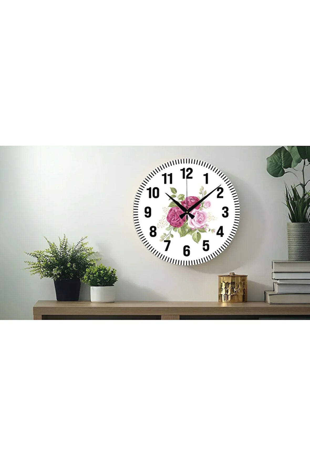 y Dekoratif Türkçe Rakamlı UV Baskılı Duvar Saati (Sessiz) Akar Mekanizma Metal Akrep Yelkovan