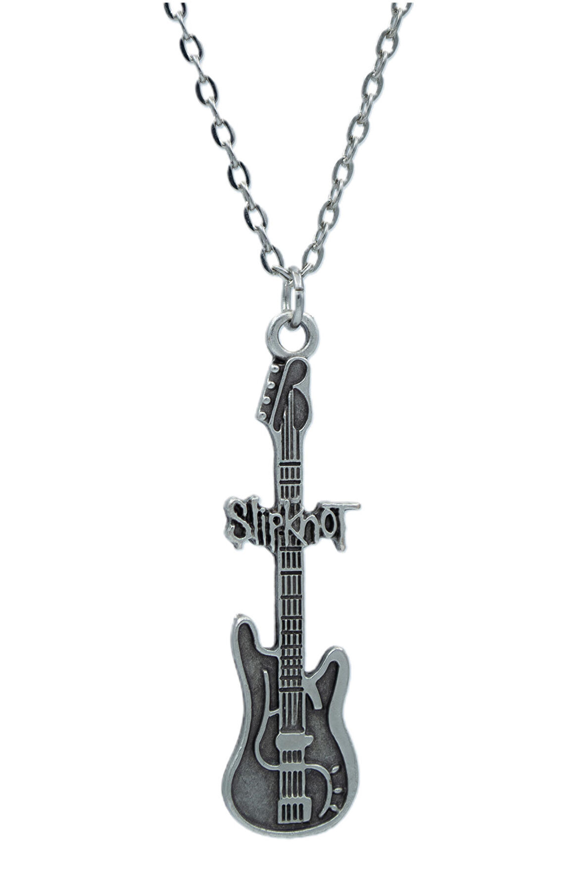 Slipknot Elektro Gitar  Zincir Kolye - Gümüş Kaplama - Erkek Kadın Kolye - Kod:1090
