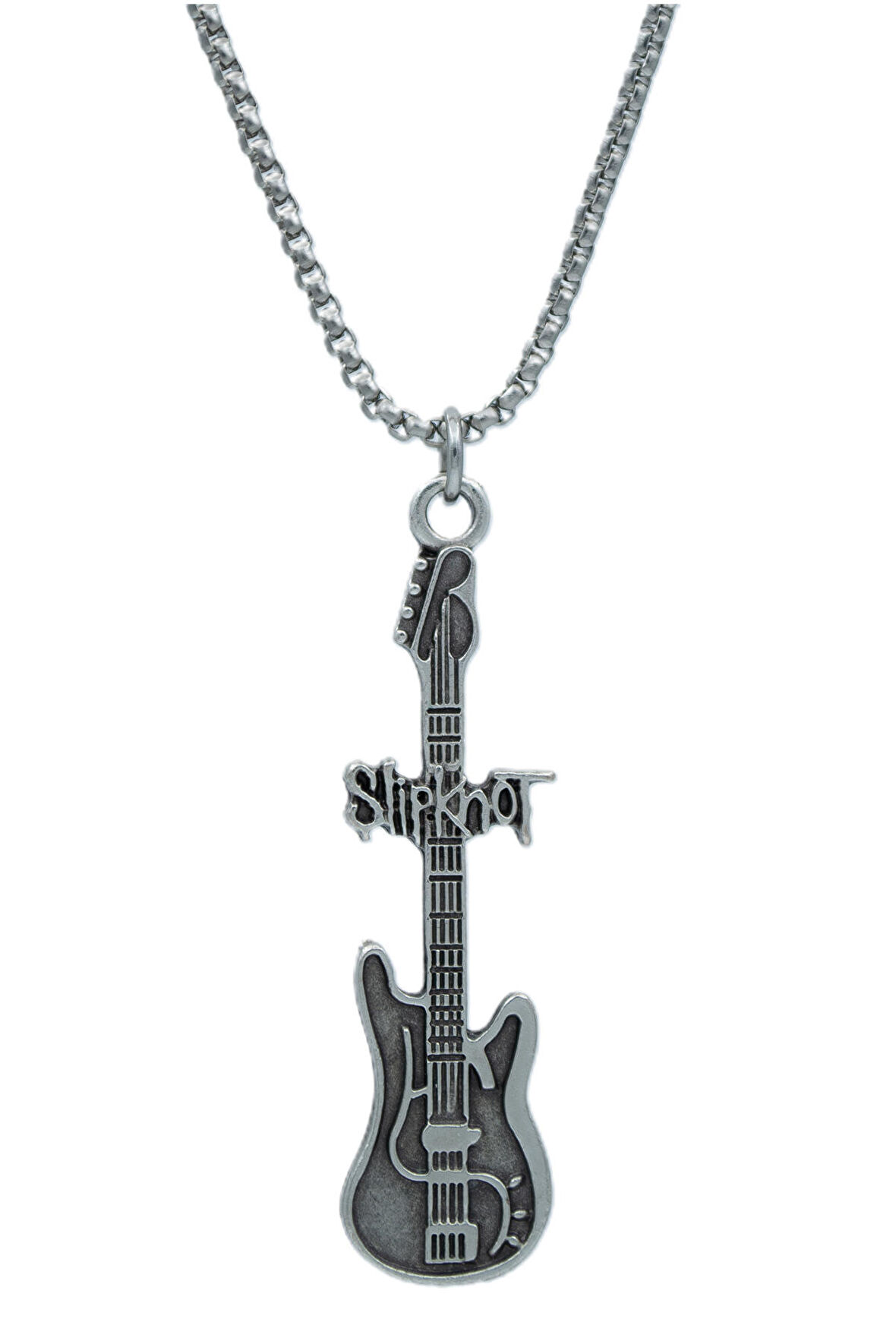 Slipknot Elektro Gitar Örme Zincir Kolye - Gümüş Kaplama - Erkek Kadın Kolye - No:1563