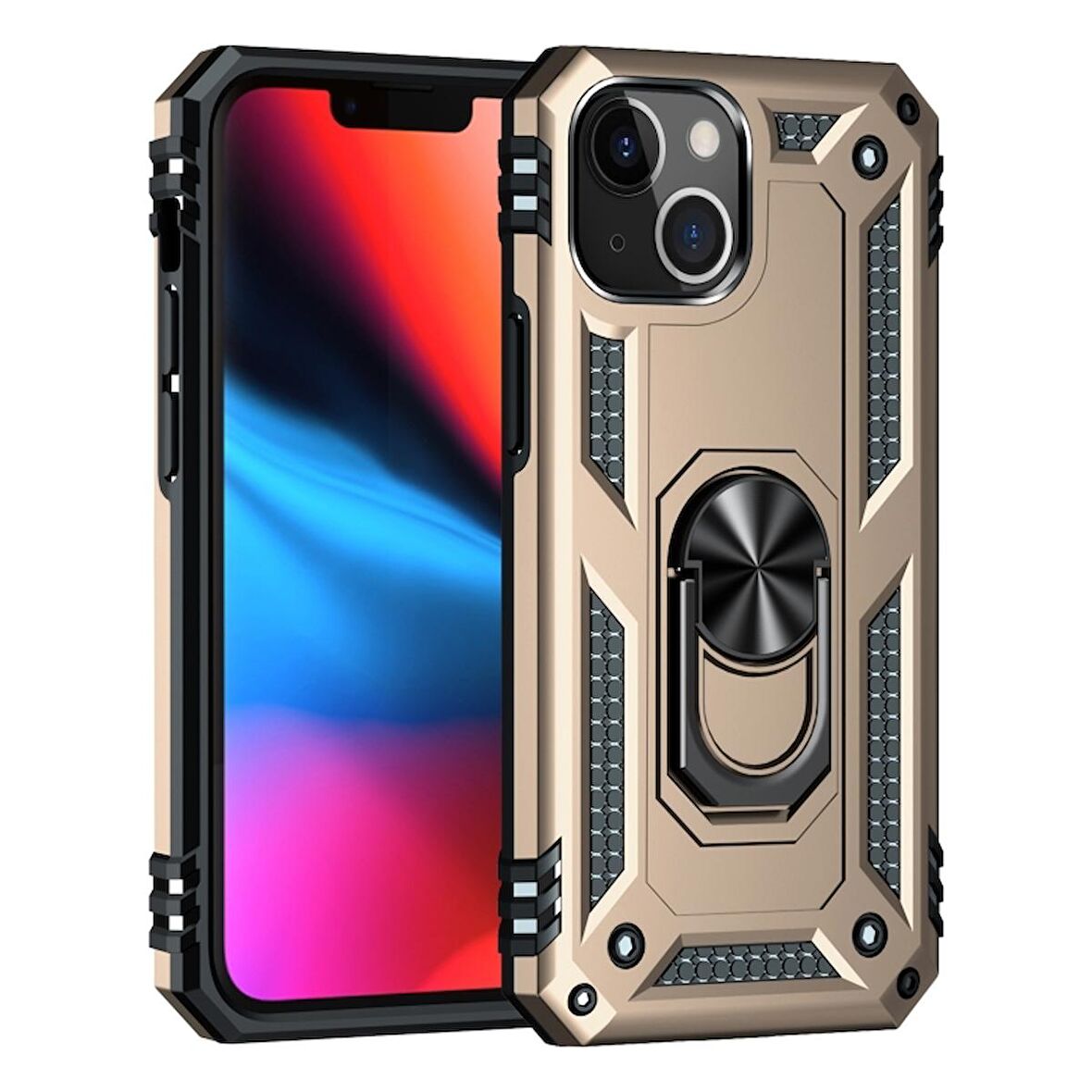 Smcase iPhone 13 Kılıf Vega Yüzüklü Tank Silikon  Nano Ekran Koruyucu