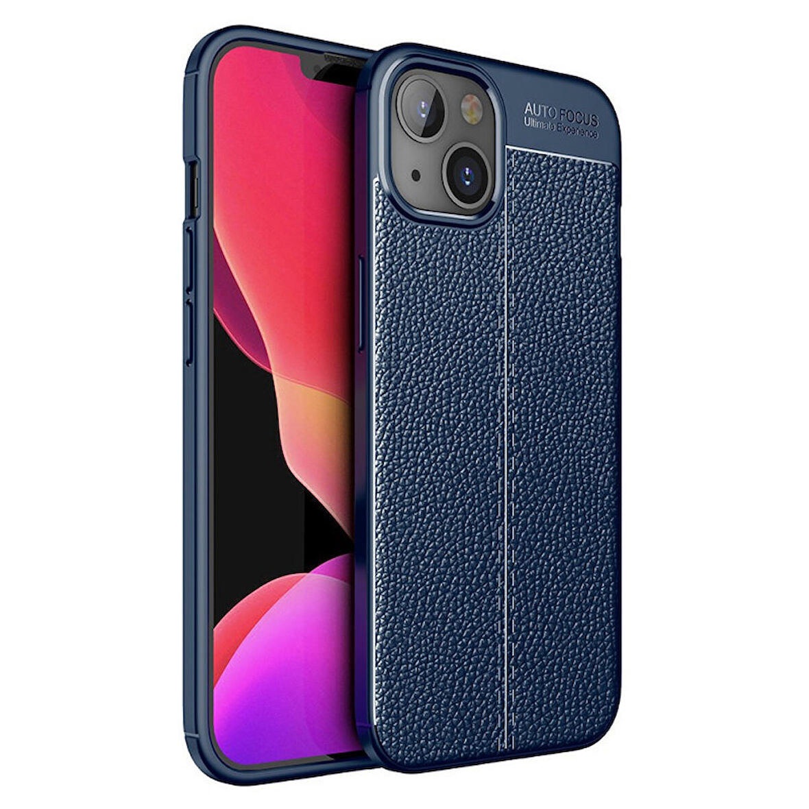 Smcase iPhone 13 Kılıf Deri Dokulu Silikon  Nano Ekran Koruyucu