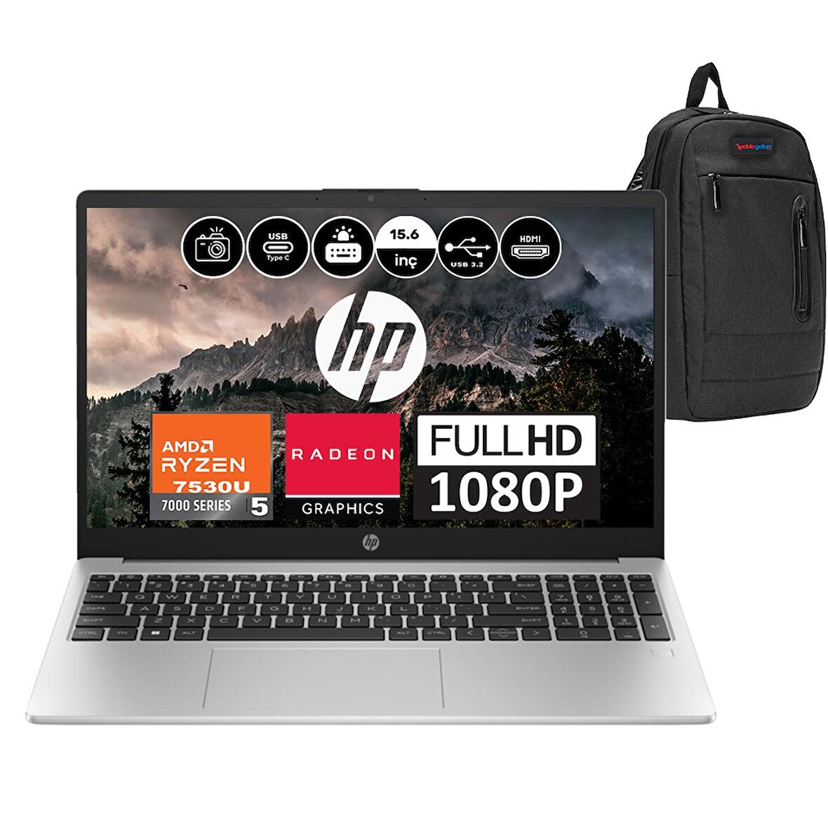 Hp 255 G10 AMD Ryzen 5 7530U 8GB 512GB SSD AMD Radeon™ Grafik Windows 11 Pro 15.6" FHD Taşınabilir Bilgisayar 8A547EAP02 + Weblegelsin Çanta