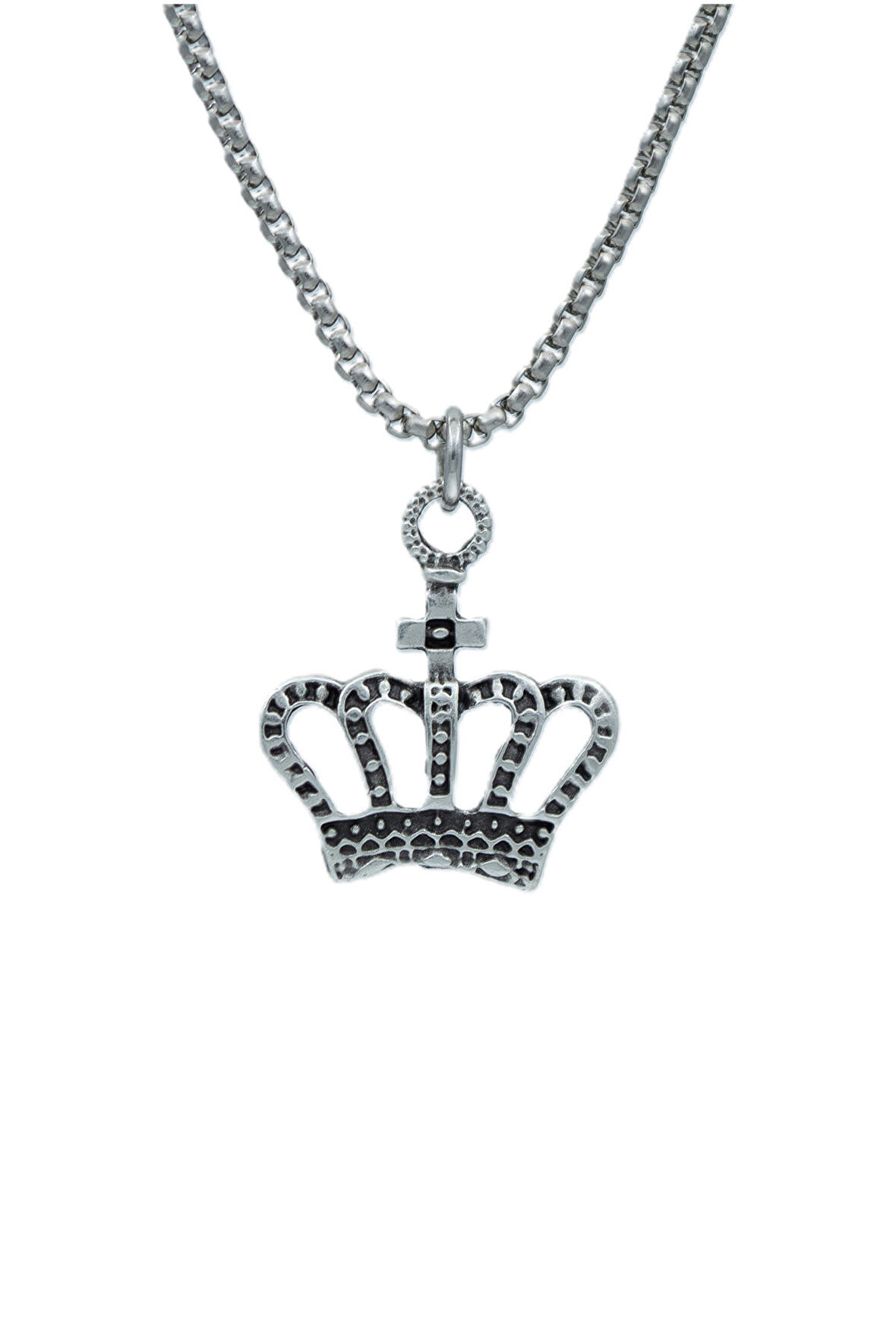 Taç Örme Zincir Kolye - Gümüş Kaplama - Erkek Kadın Kolye - No:1584
