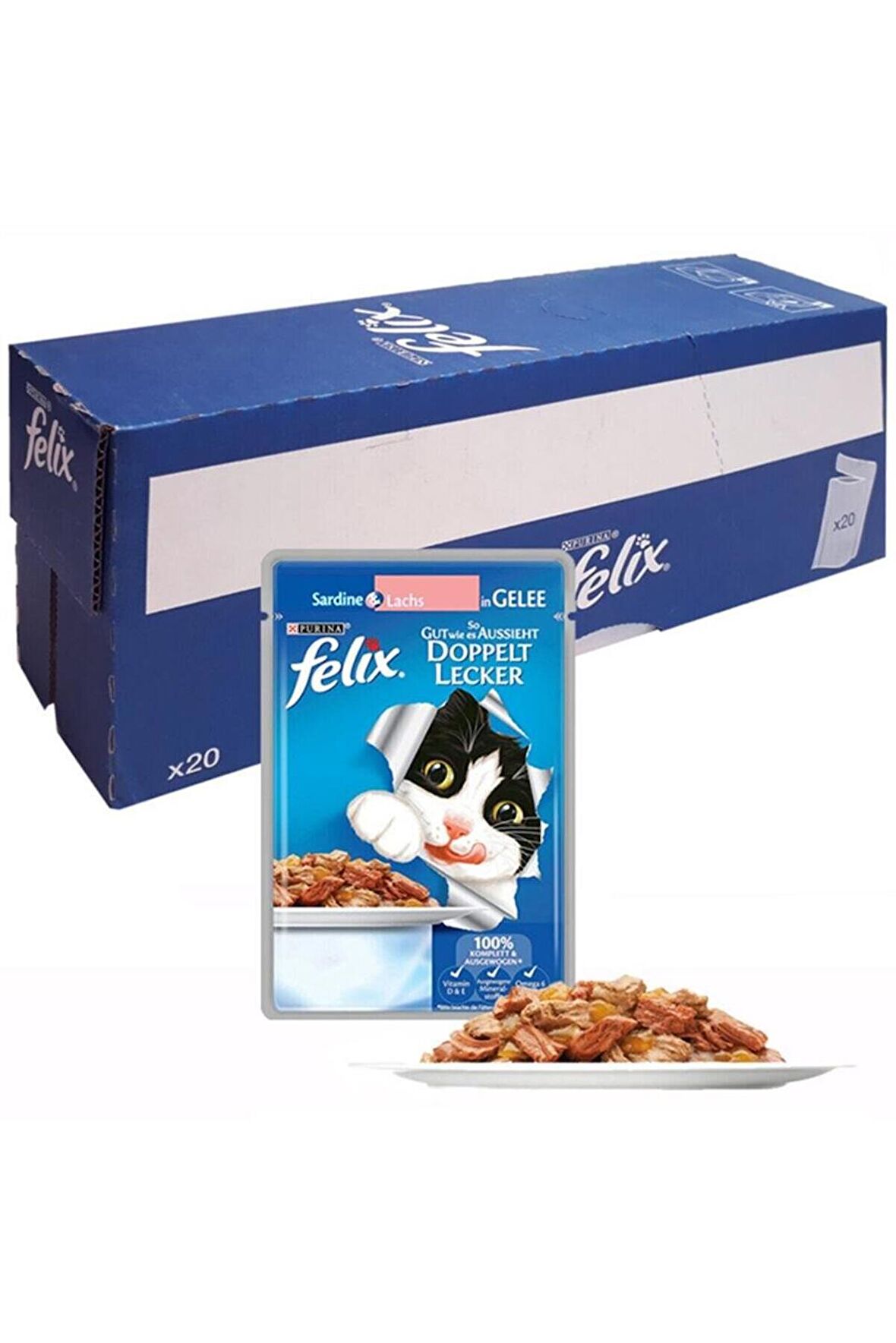 FELİX Kedi Maması Sardalya Ve Somonlu Pouch Konserve 20 Adet