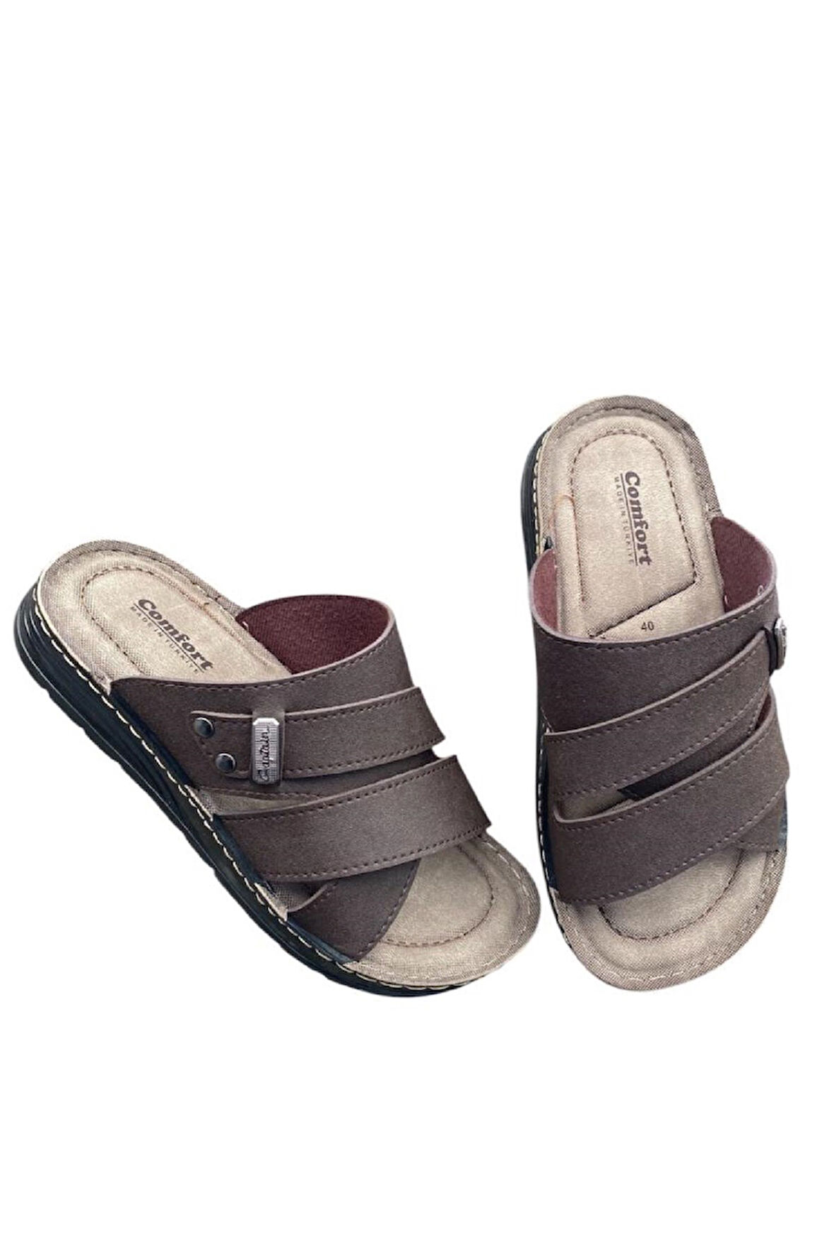 Erkek Ortopedik Taban Terlik Ayarlanabilir Tokalı Günlük Rahat Ev Ve Dışarı - İş Terliği Kahverengi