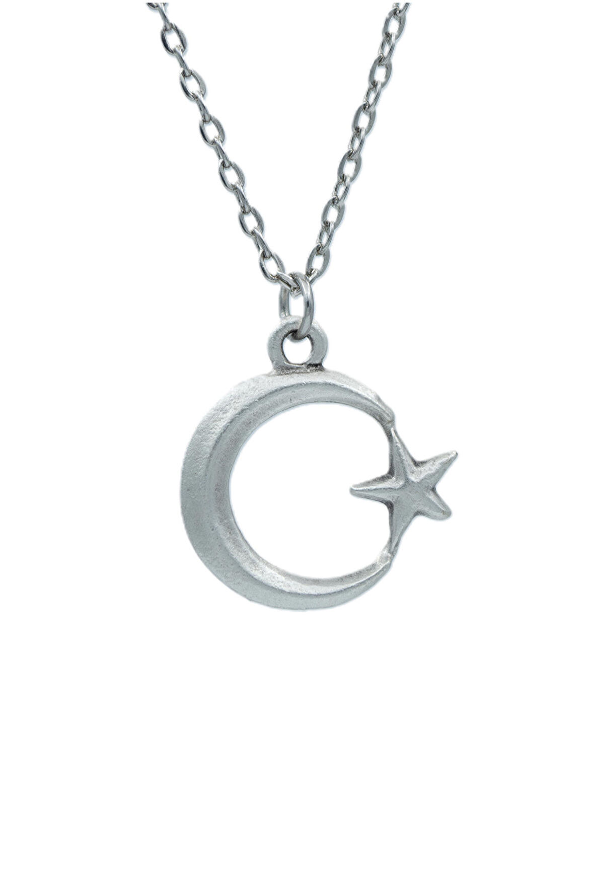 Ay Yıldız  Zincir Kolye - Gümüş Kaplama - Erkek Kadın Kolye - Kod:1594